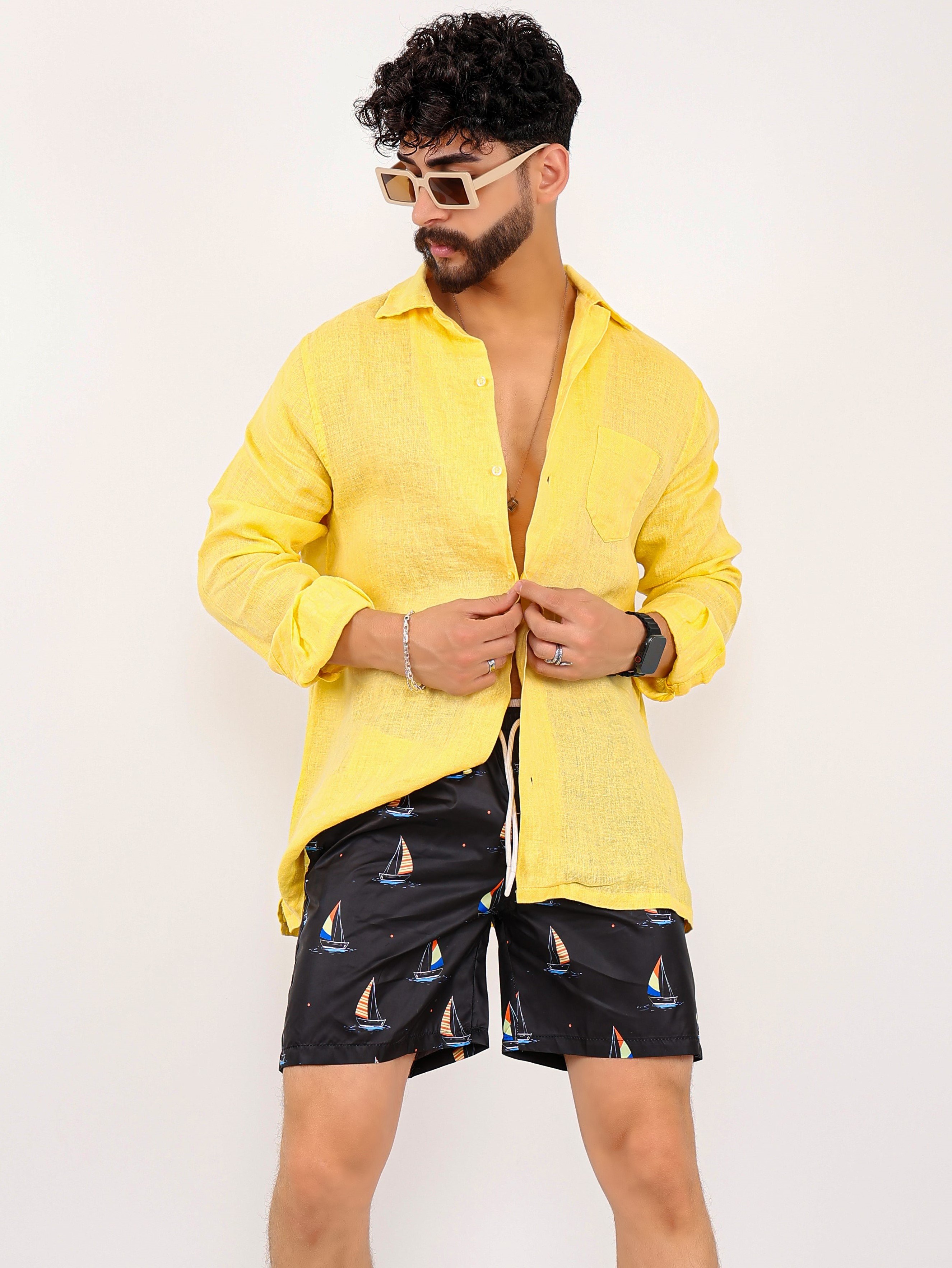 Sailboat Printed Water Repellent Swim Shorts