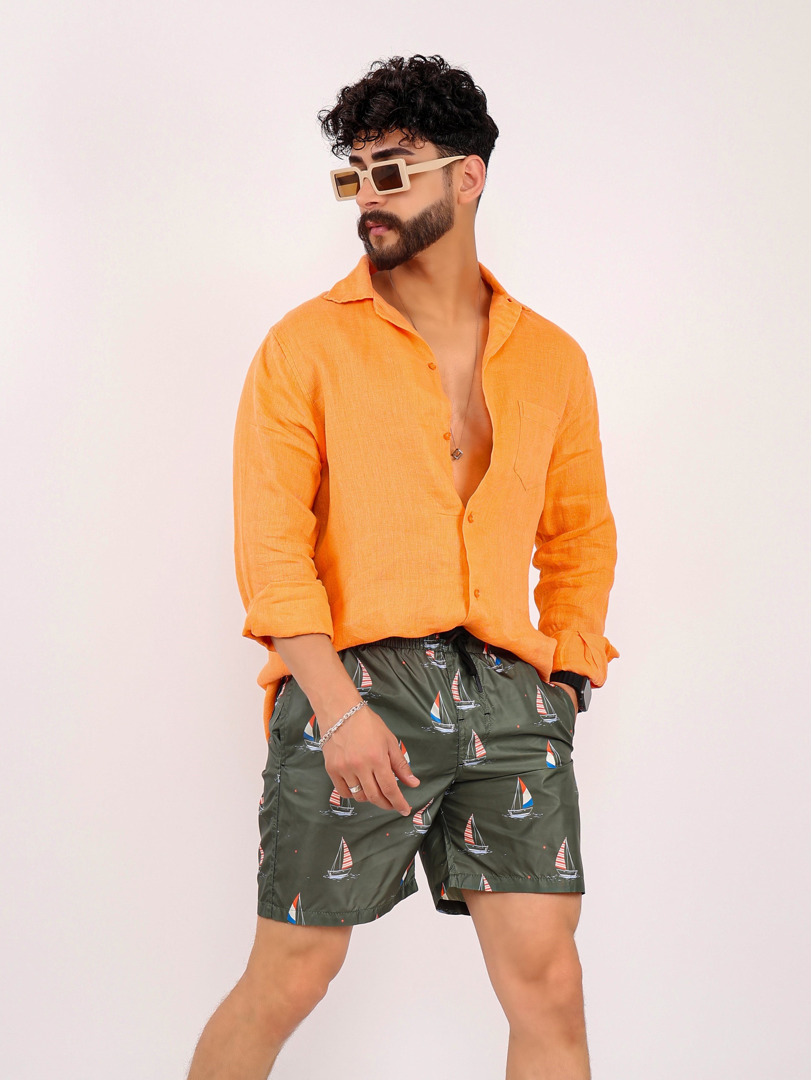 Sailboat Printed Water Repellent Swim Shorts
