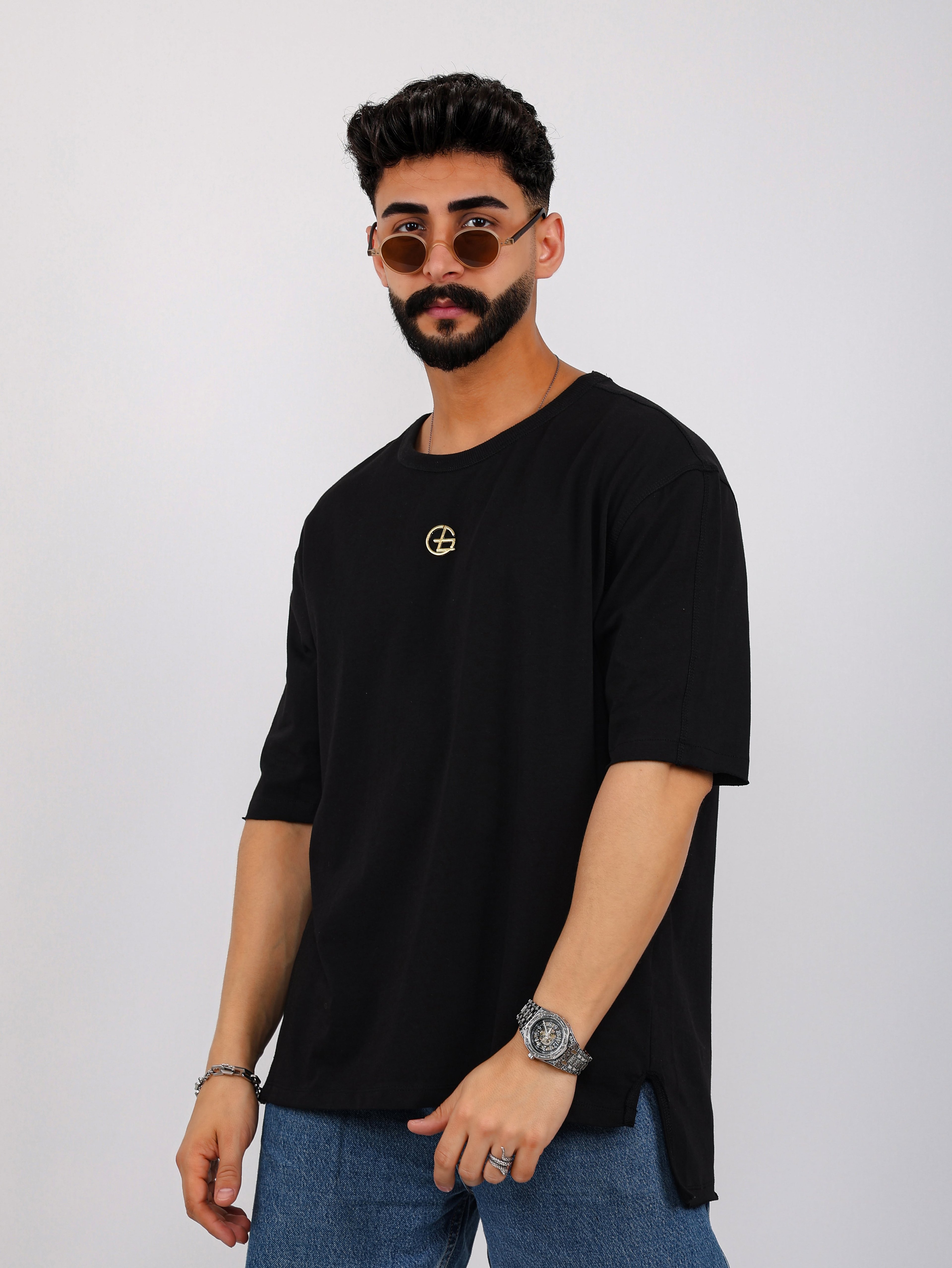 Metal Logo Sewing Oversized Tee - Siyah