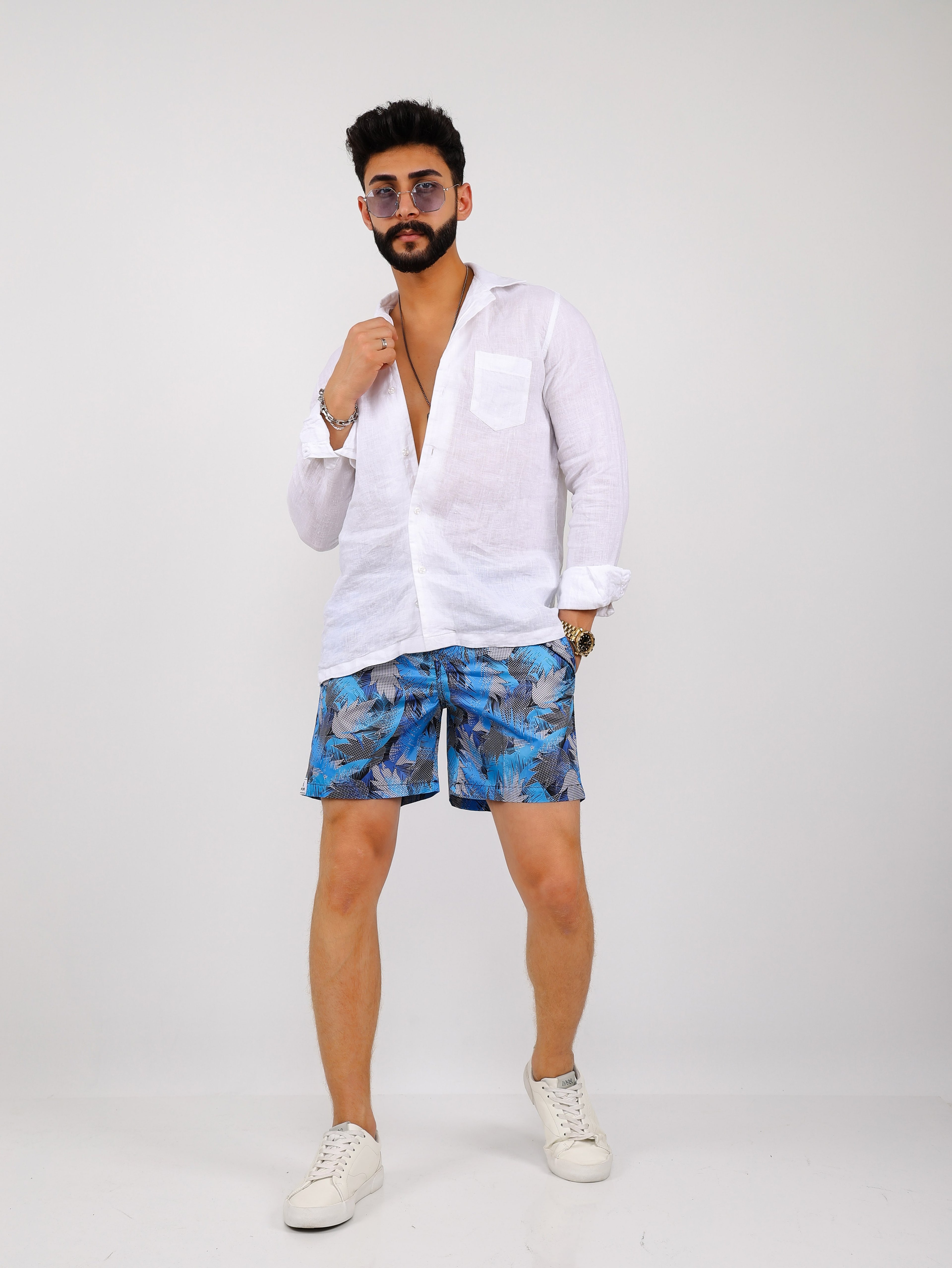 Leaf Printed Water Repellent Swim Shorts