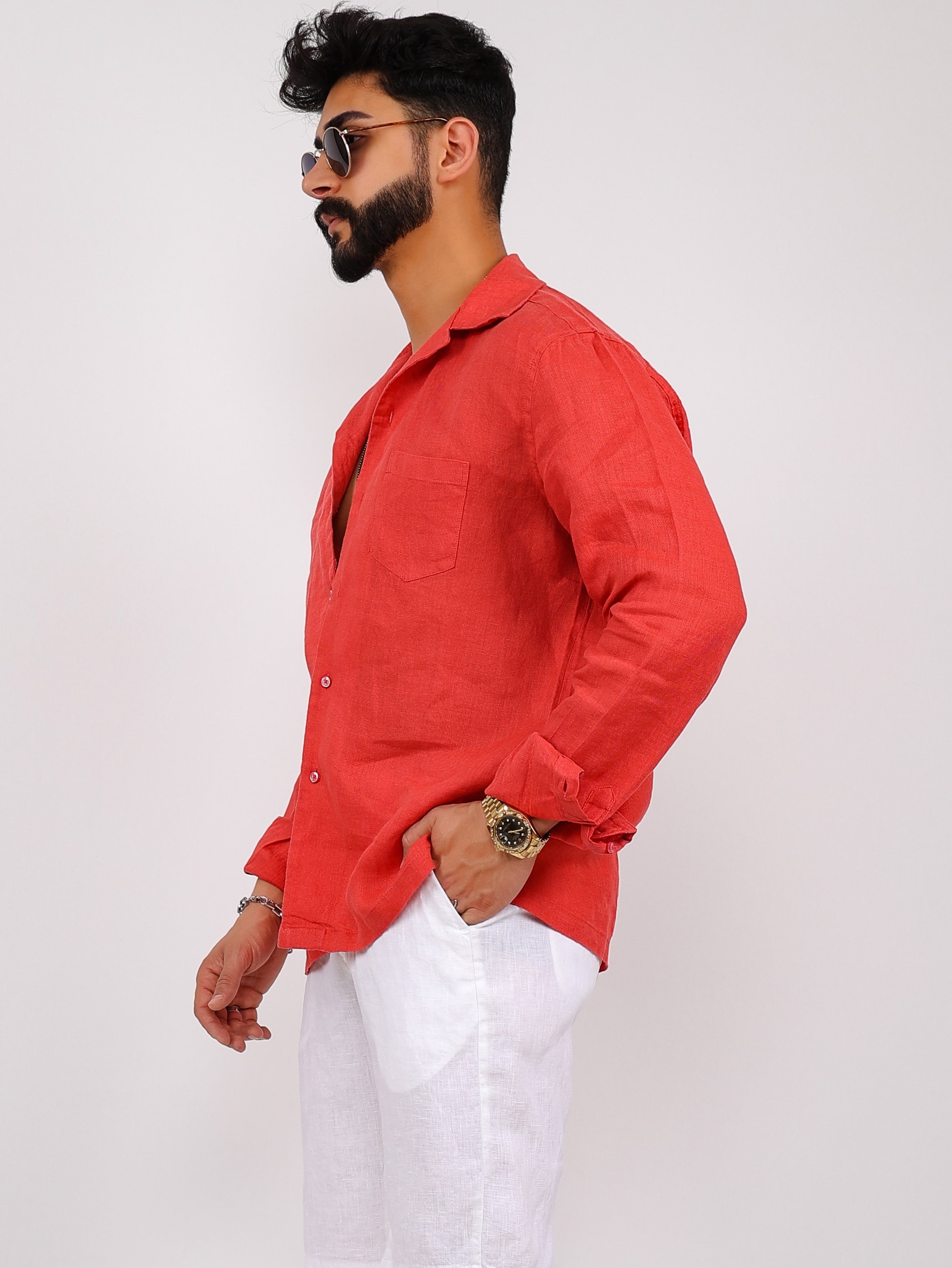 Basic Linen Shirts - Red