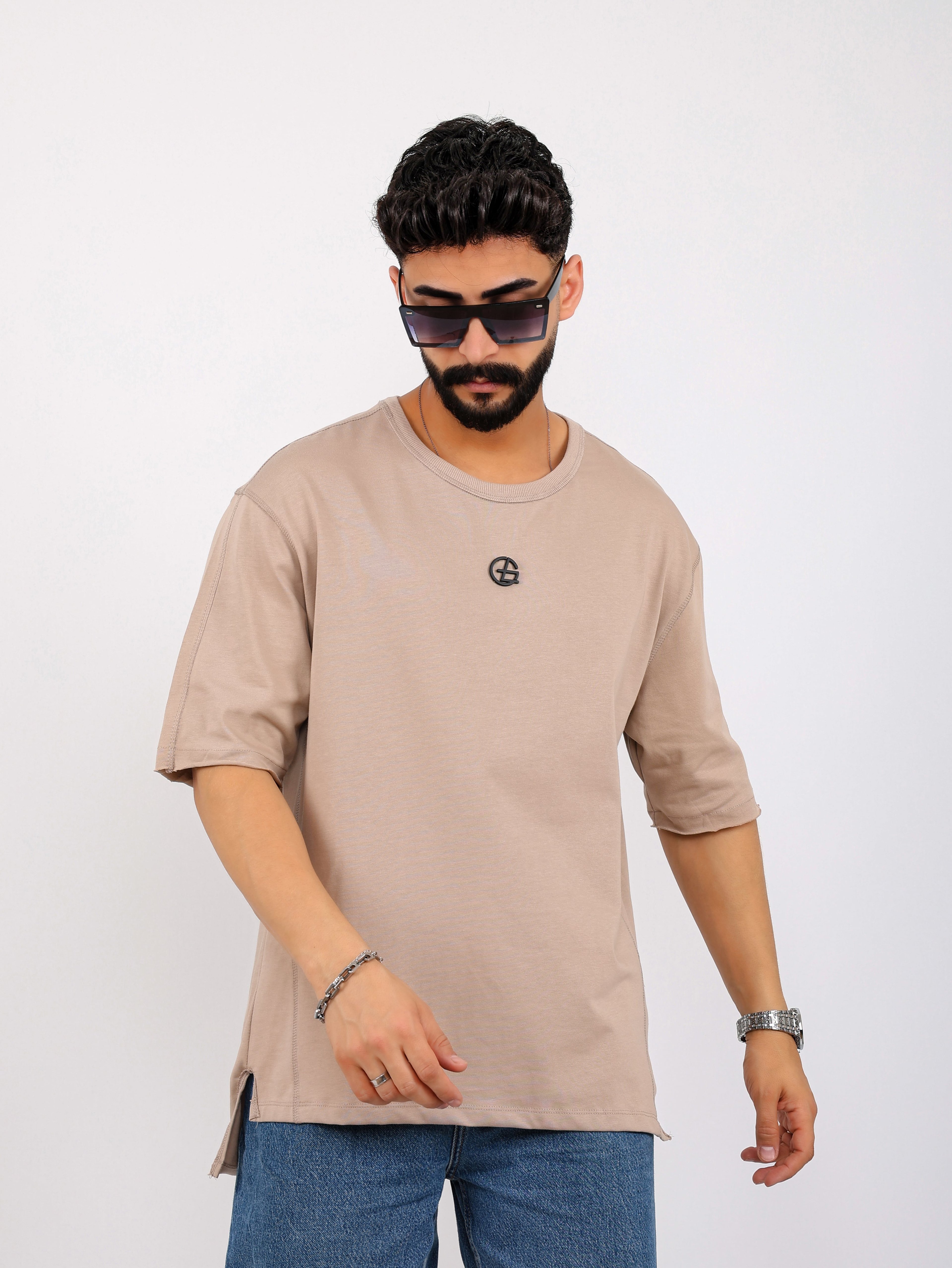 Metal Logo Sewing Oversized Tee - Brown