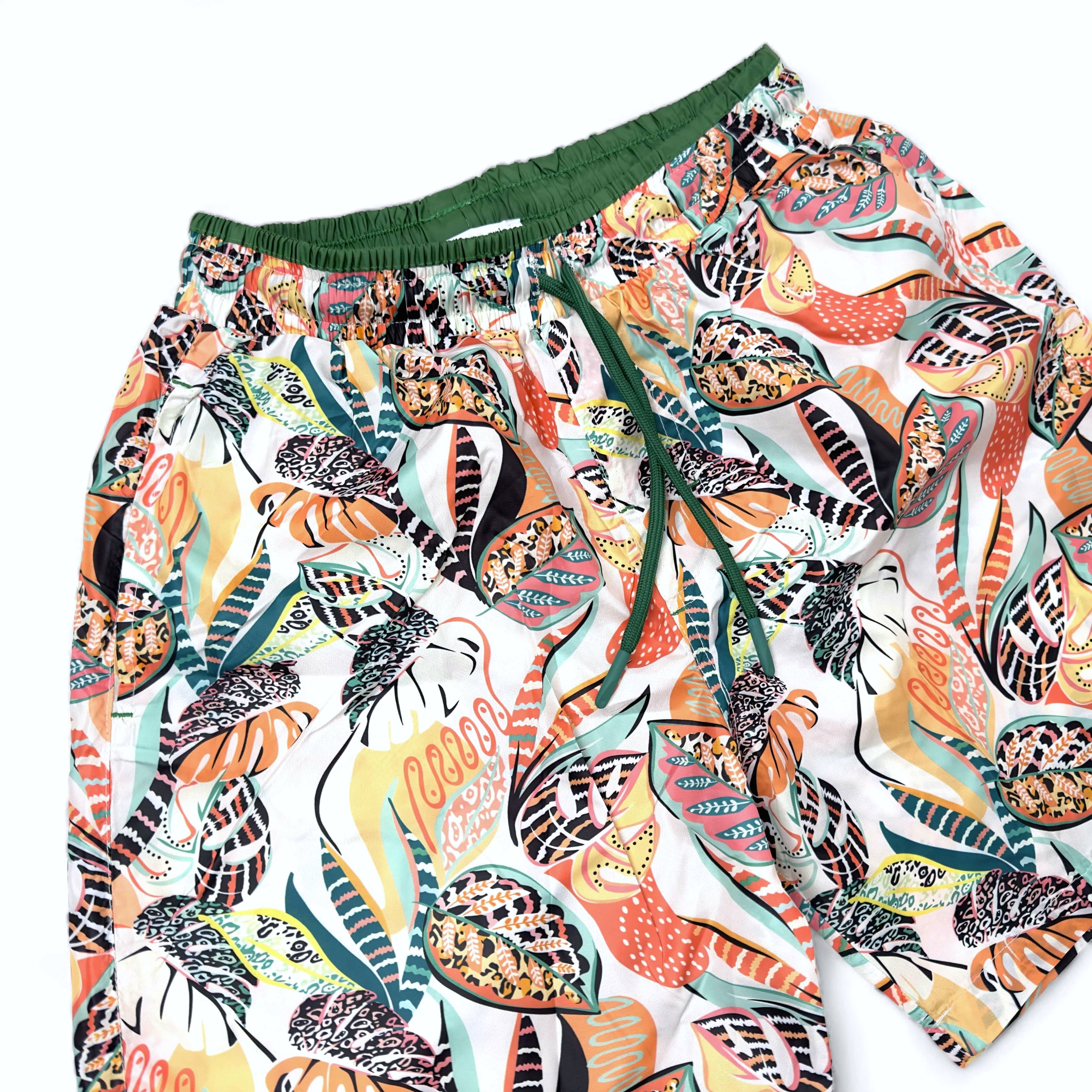 Colourful Leaves Printed Water Repellent Swim Shorts