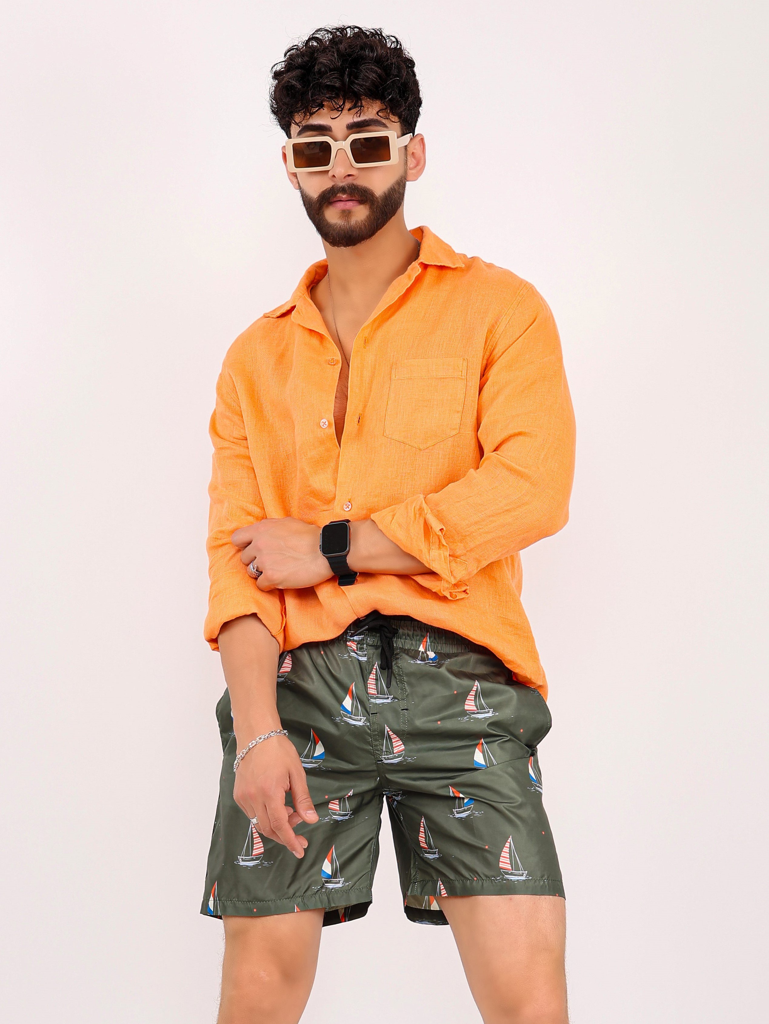 Sailboat Printed Water Repellent Swim Shorts