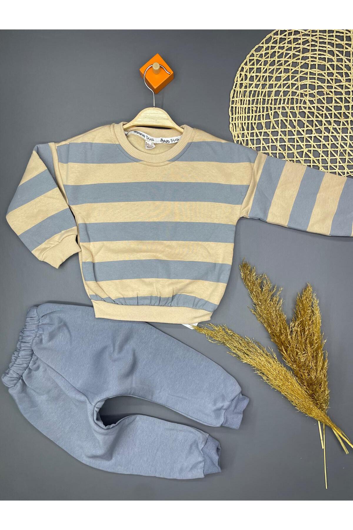 ERKEK ÇOCUK ŞARDONLU 3 İPLİK 1-5 YAŞ ÇİZGİ BASKILI 2 Lİ TAKIM