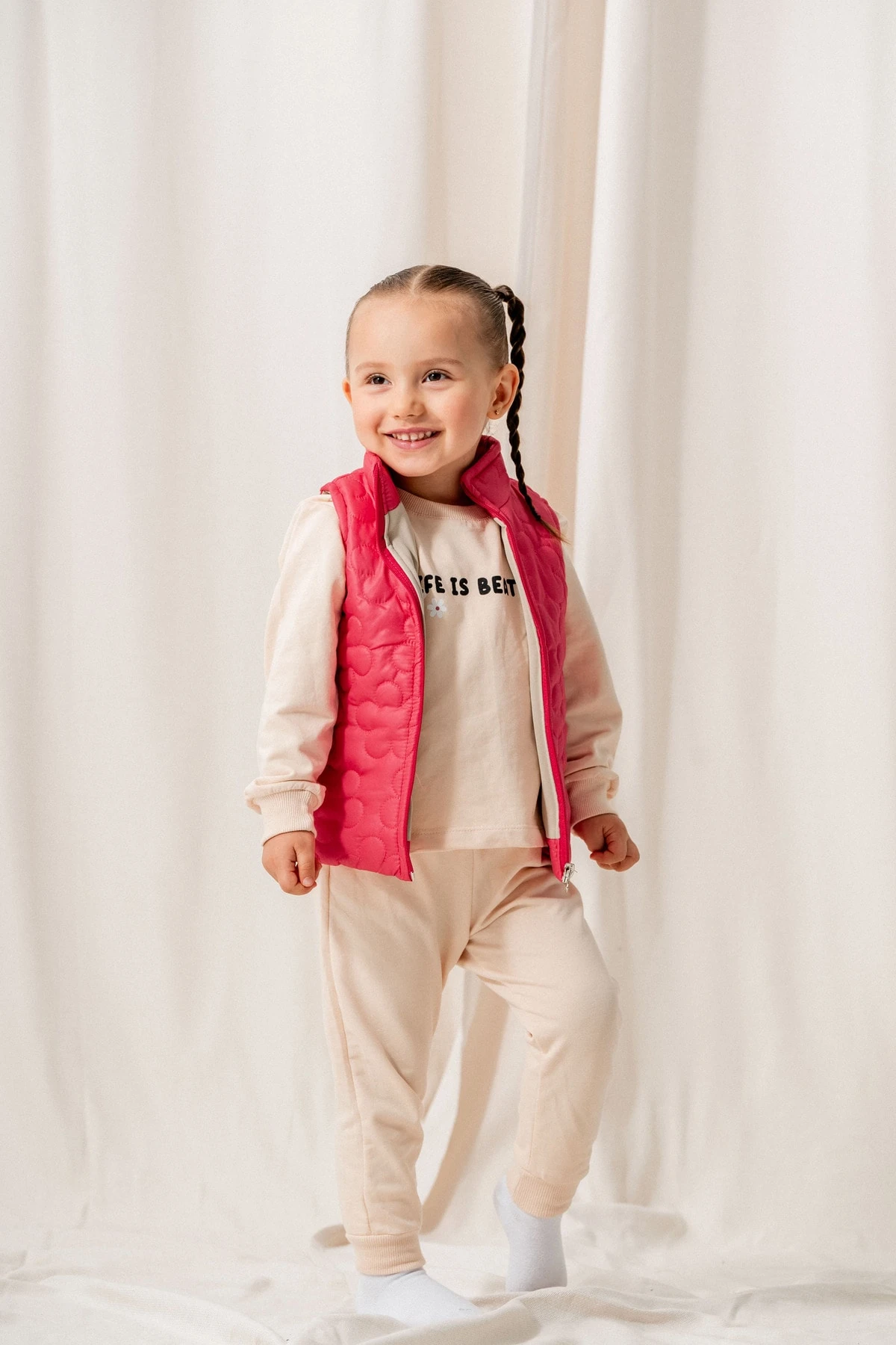 Kiz Çocuk  Çi?çek Kapi?tone Desenli? Mi?kro  I?çi? %100 Pamuk 2 I?pli?k Penye 3 Lü Yelekli? Takim