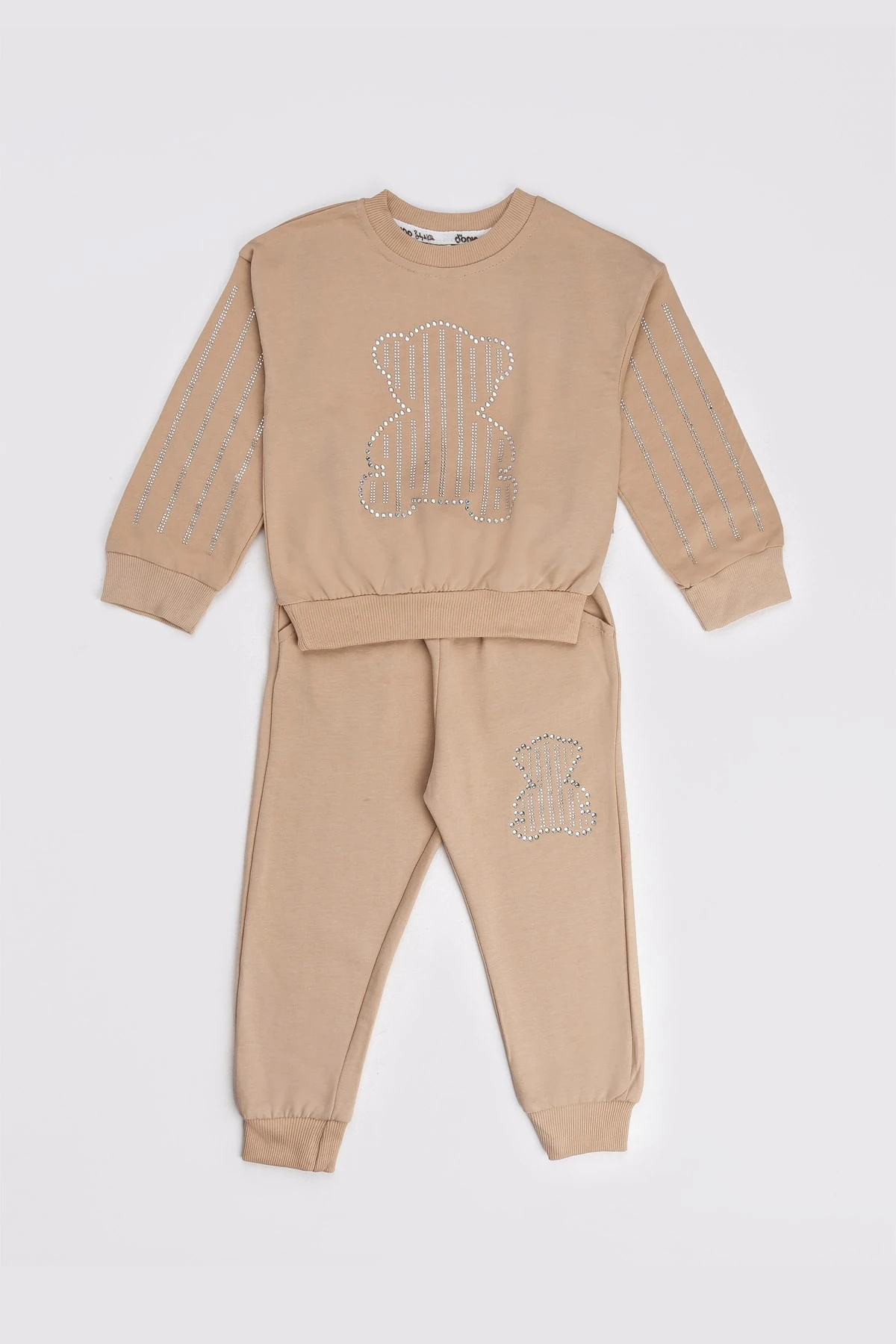 Kız Çocuk Ayı Taş Baskılı 2'li Kız Takım