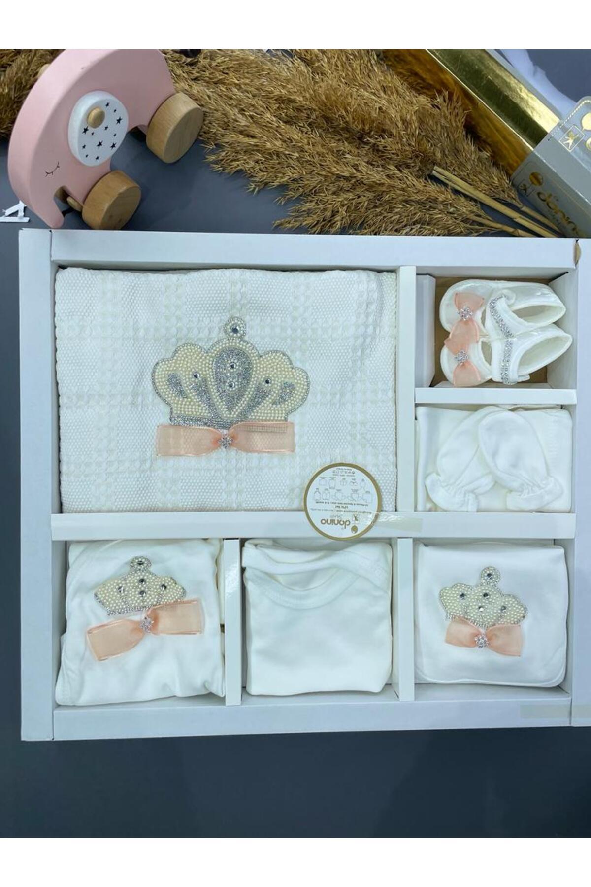 BEBEK GİYİM KARAL VE KRALİÇE TAŞLI 10LU HASTANE ÇIKIŞI SETİ ERKEK VE KIZ BEBEK