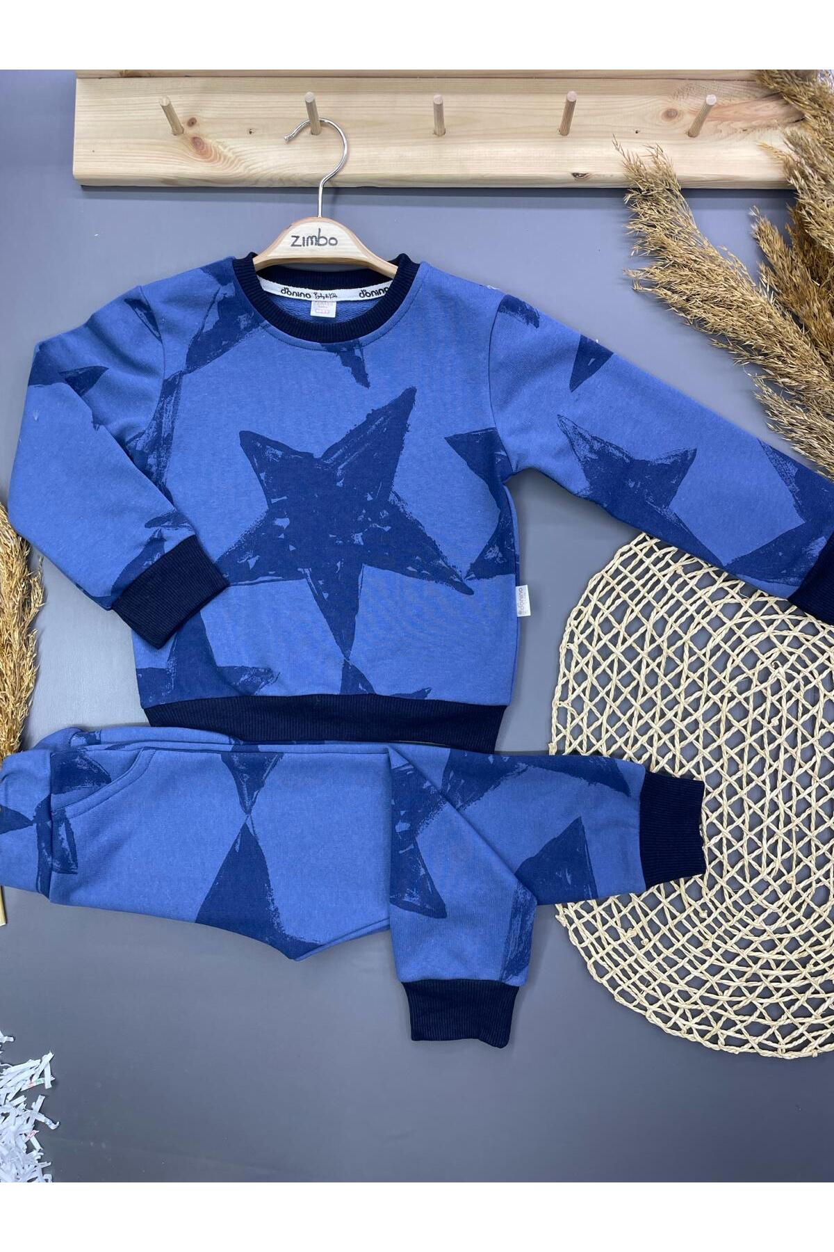 ERKEK BEBEK YILDIZ BASKILI İNDİGO 2 Lİ TAKIM