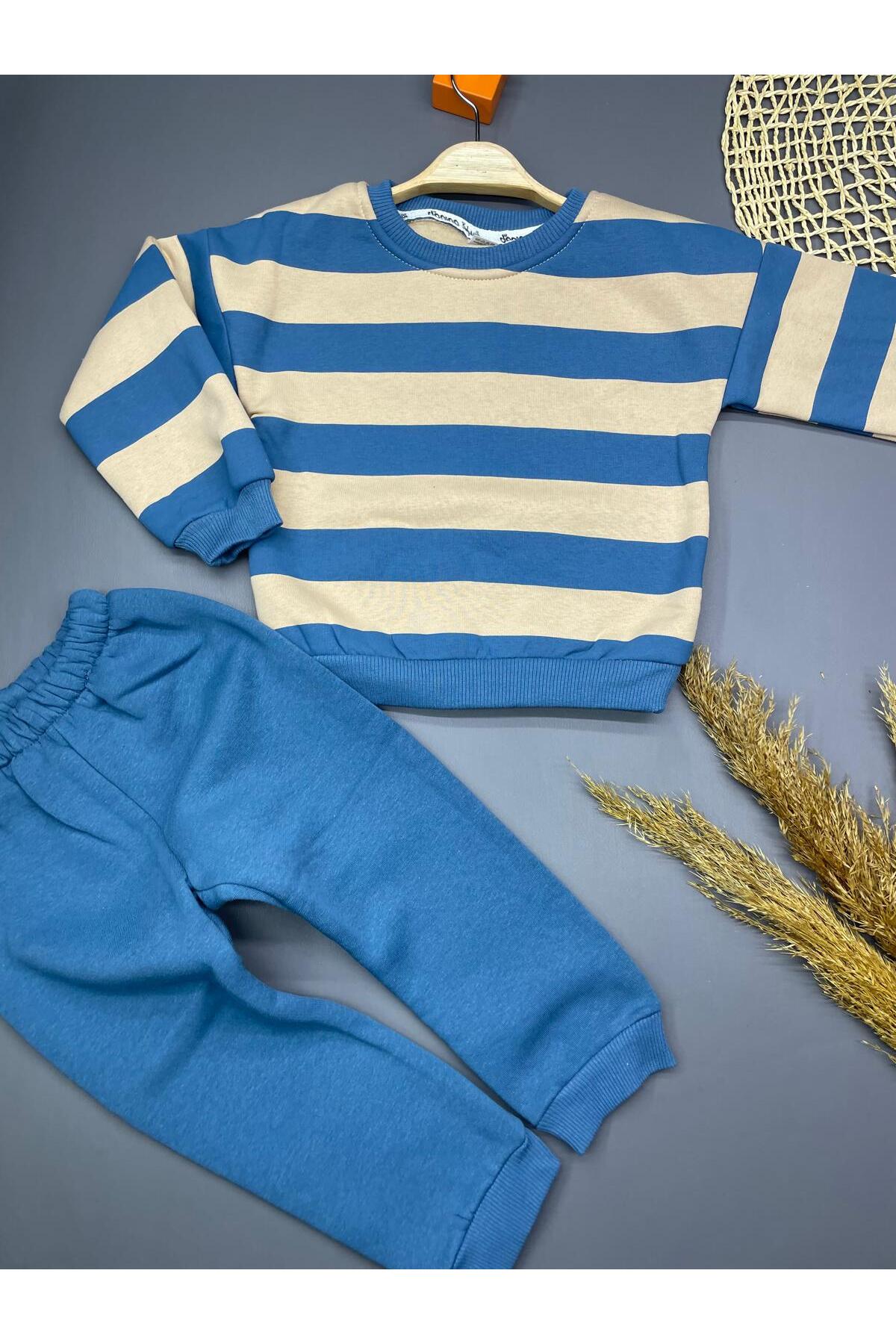 ERKEK ÇOCUK ŞARDONLU 3 İPLİK 1-5 YAŞ ÇİZGİ BASKILI 2 Lİ TAKIM