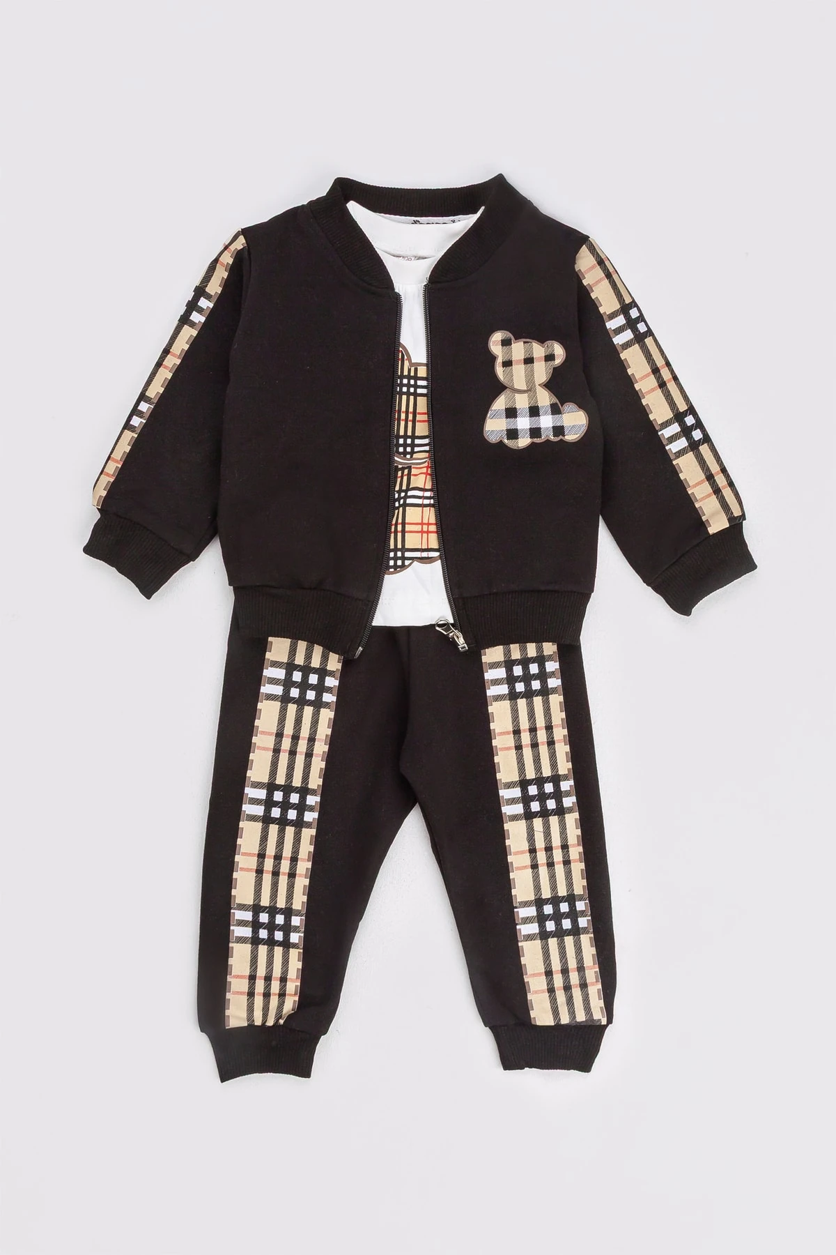 Çocuk Takım Ayı Baskılı Hırka 3’lü Unisex Takım