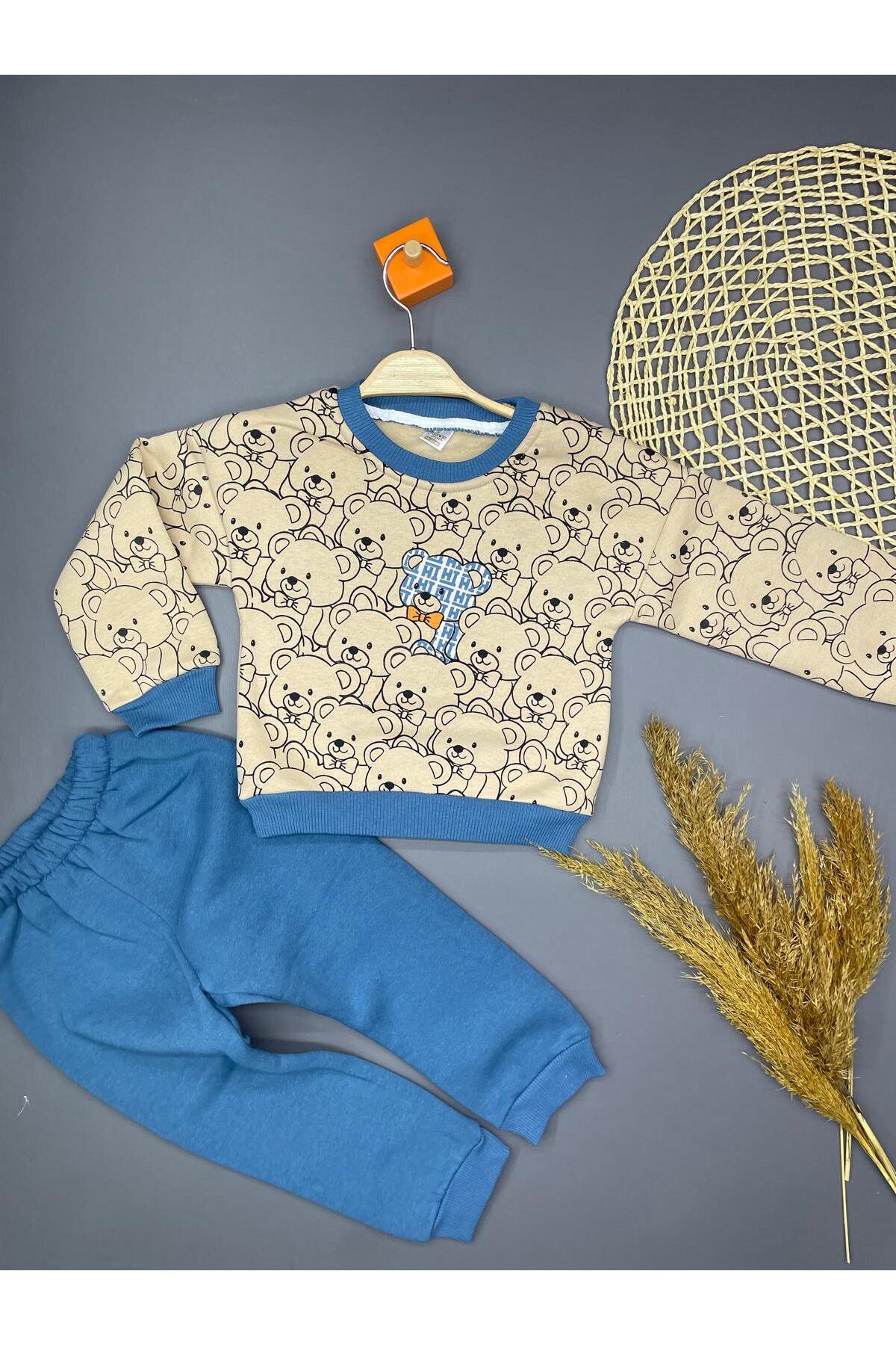 ERKEK ÇOCUK ŞARDONLU 3 İPLİK 1-5 YAŞ AYI BASKILI 2 Lİ TAKIM