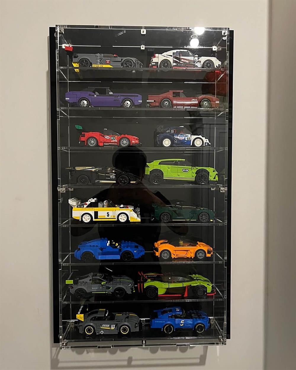 Wall Mounted Display Case for 16 x LEGO® Speed Champions Car (2x8)