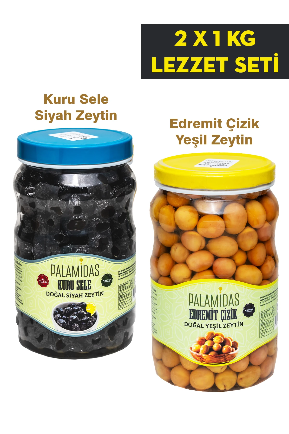 2 x 1 KG Yağlı Sele Siyah ve Domat Kırma Yeşil Zeytin Lezzet Seti