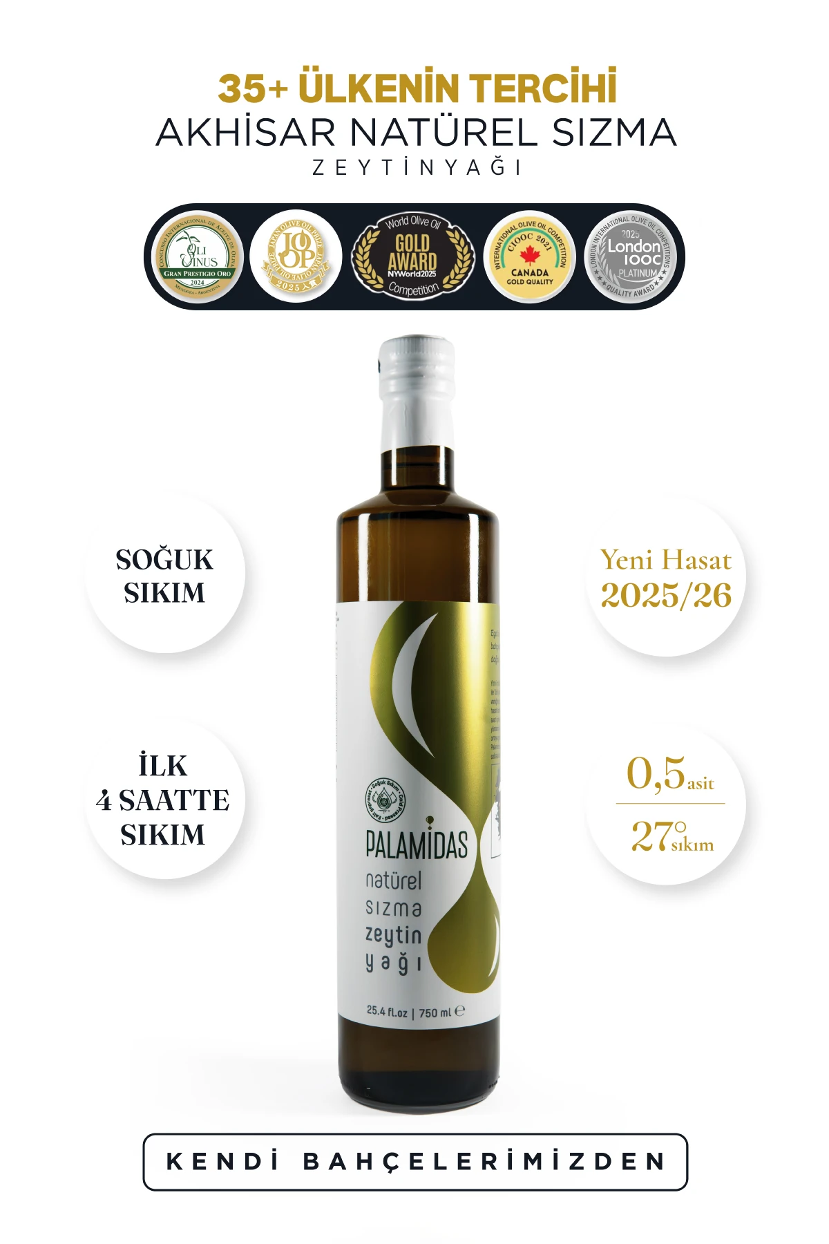 750 ml Soğuk Sıkım Natürel Sızma Zeytinyağı | Yeni Hasat | Palamidas