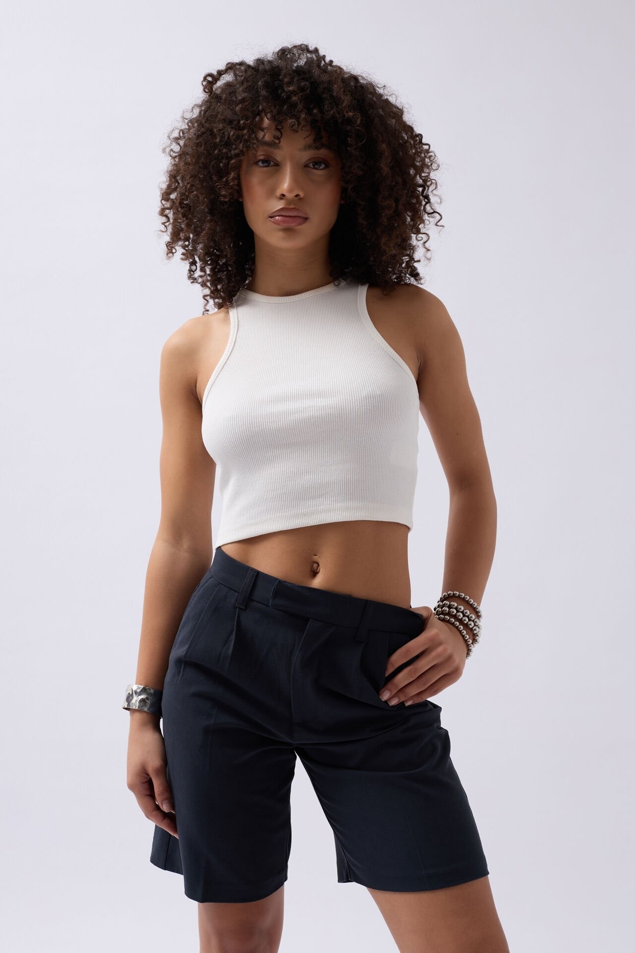 Halter Yaka Pamuklu Esnek Kumaş Crop Bluz