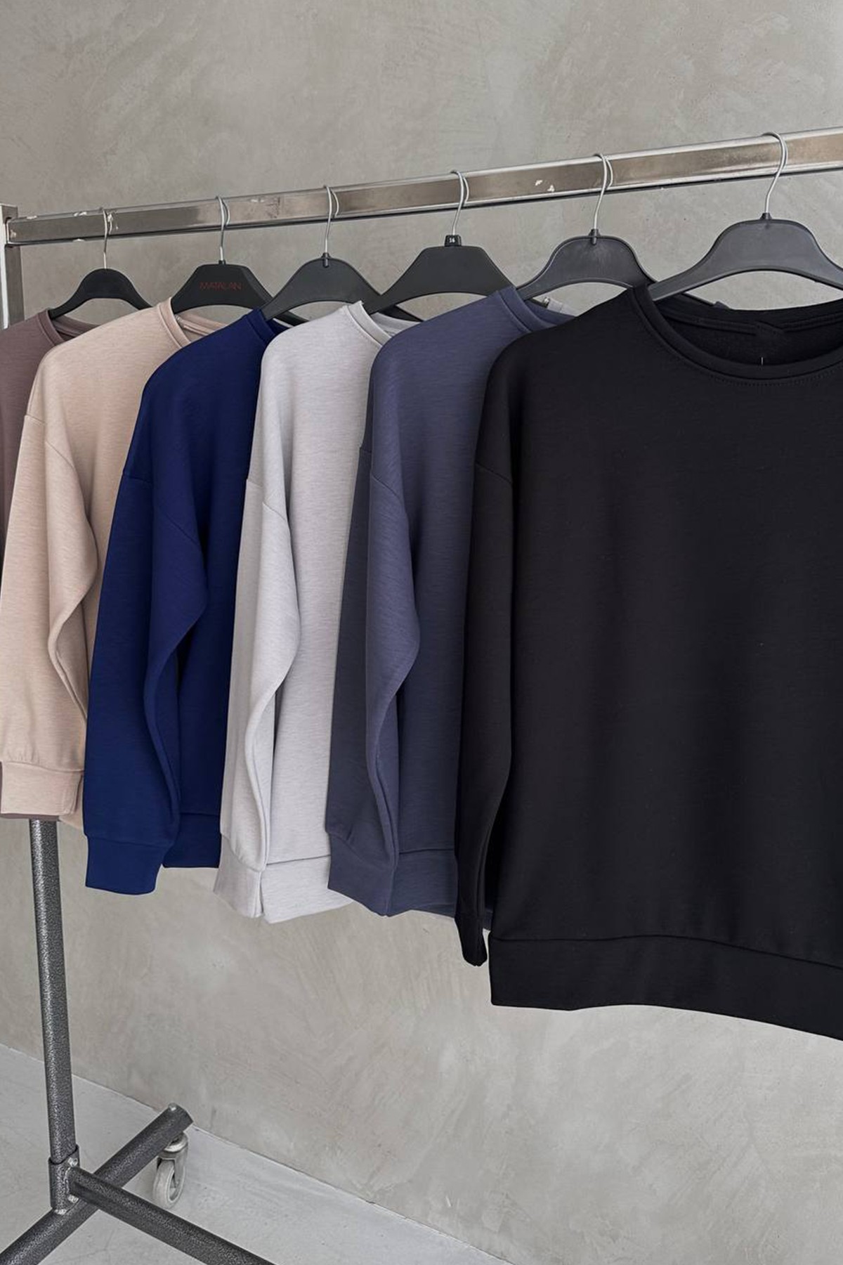 Kadın Sweatshirt İçi Polarlı Bisiklet Yaka Modal Kumaş Basic Sweat - Черный