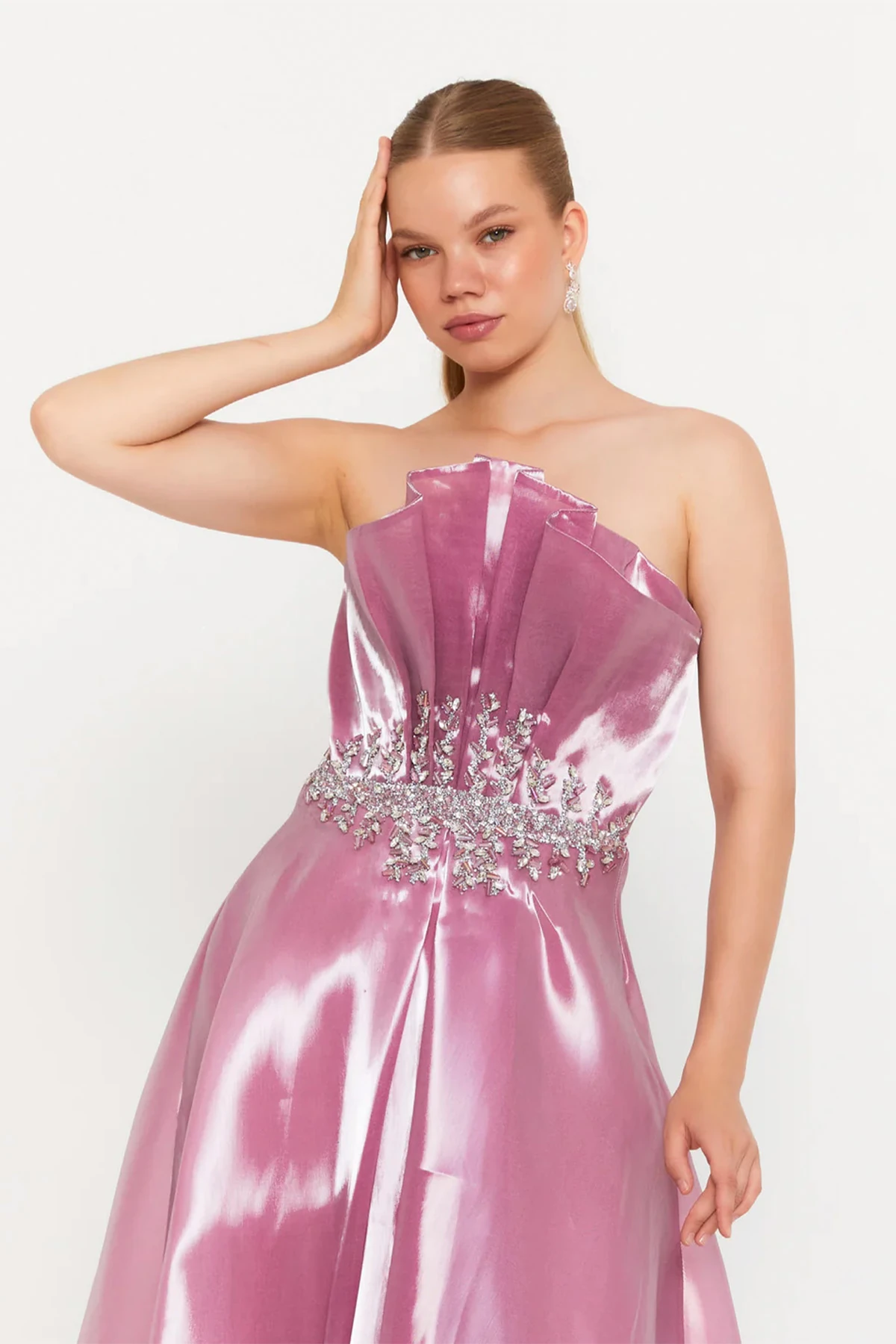 Straplez Uzun Tül A Kesim Abiye Balo Elbisesi - Menekşe