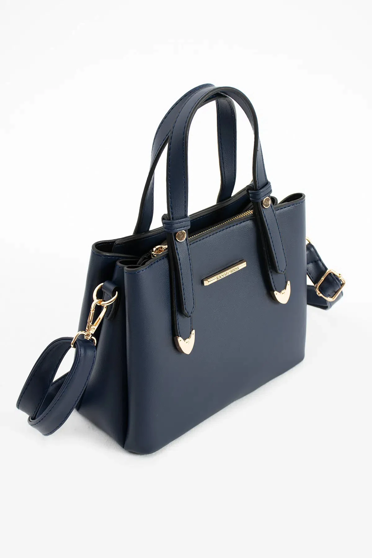 4 Bölmeli Gold Aksesuarlı Şık Kadın Omuz ve El Çantası - Lacivert