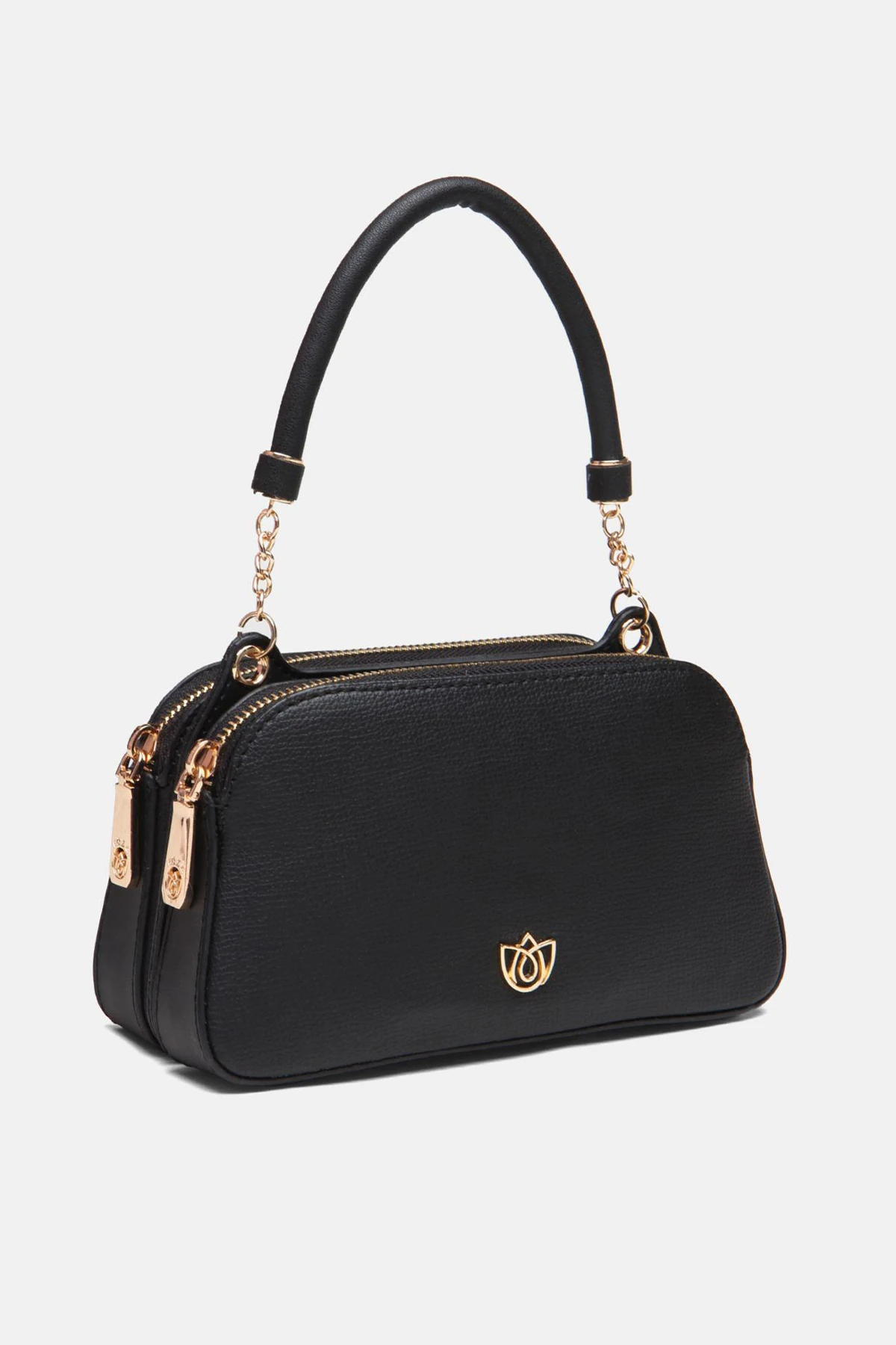 Zincir Detaylı Vegan Deri Fiamma İkiz Çanta - Siyah