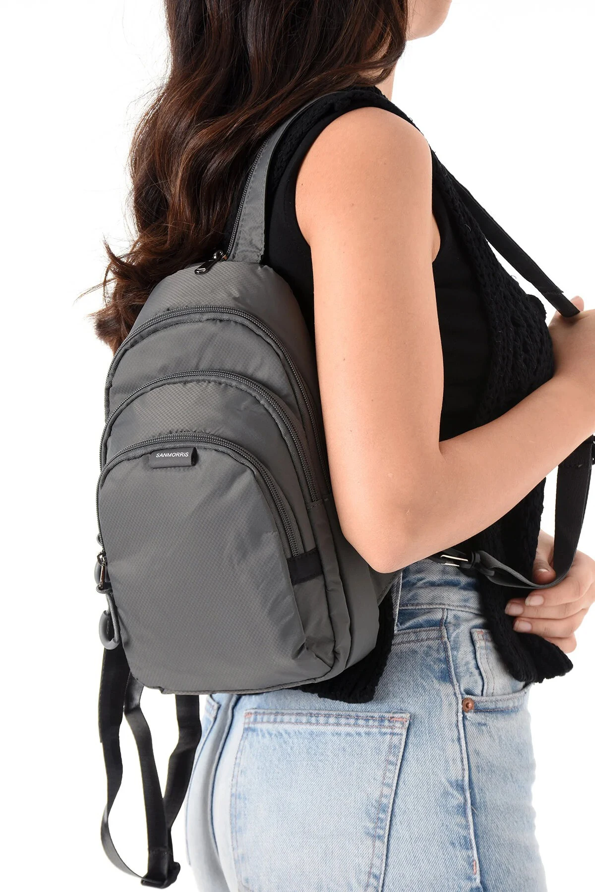 Suya Dayanıklı 3 Bölmeli Unisex Çapraz ve Sırt Çantası - Gri