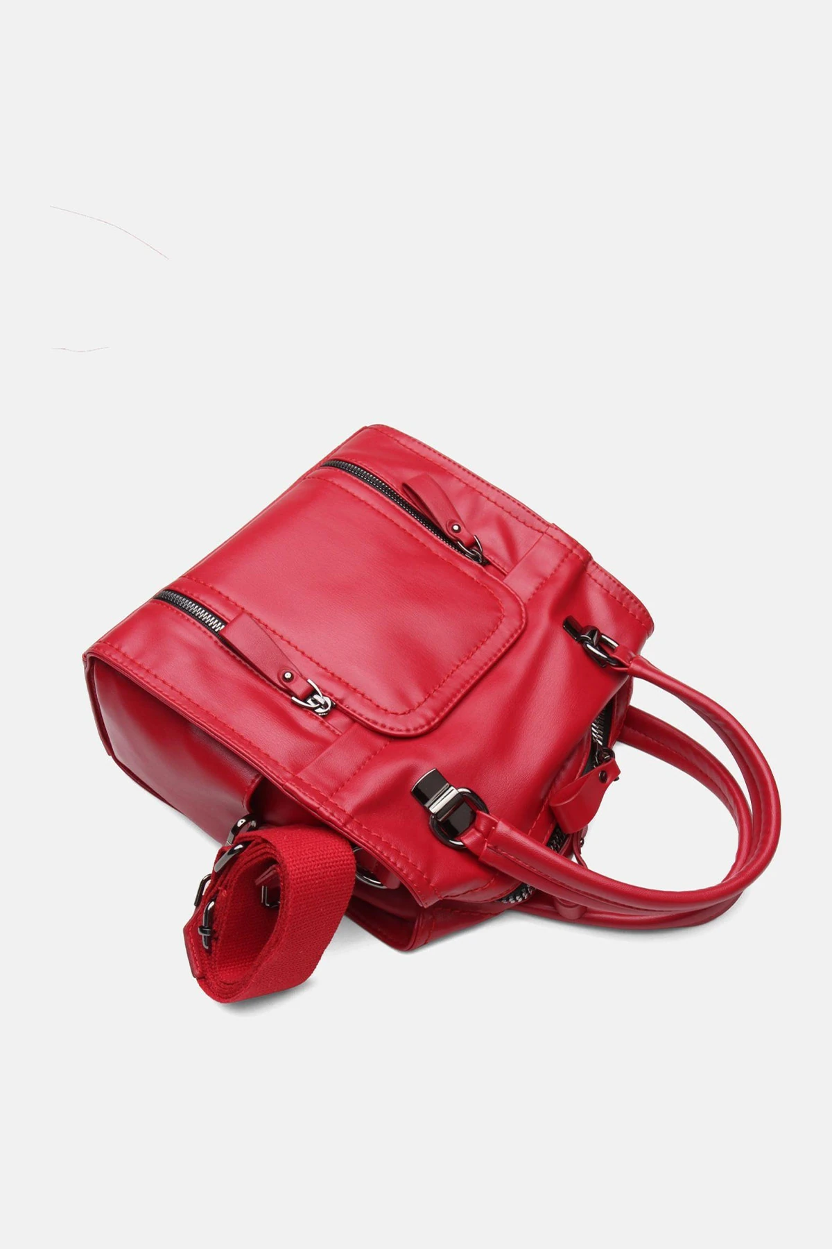 Suni Deri Wendin Kadın El Omuz ve Sırt Çantası - Kırmızı