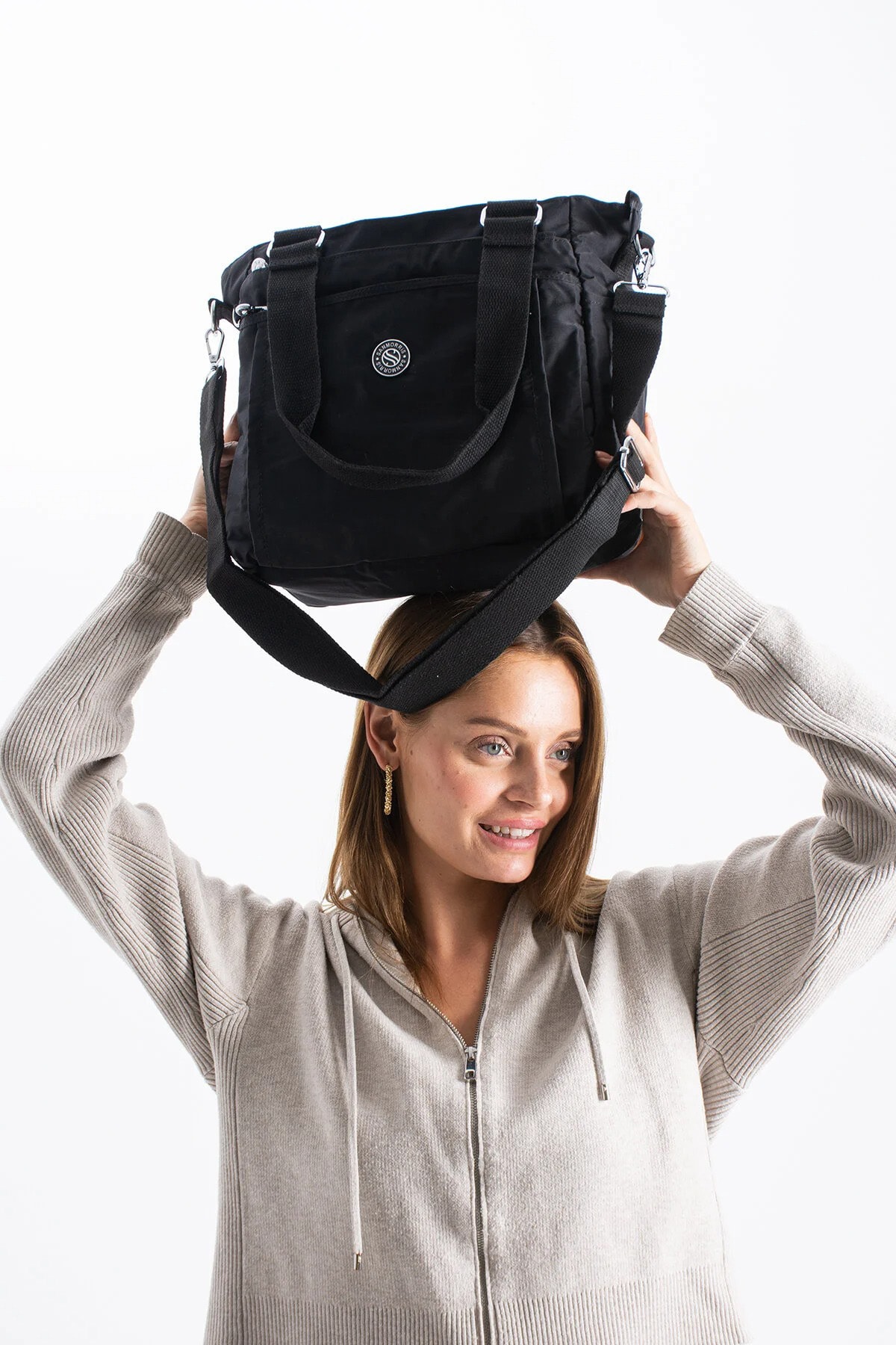 4 Bölmeli Suya Dayanıklı Saten Kumaş Çapraz ve Omuz Askılı Çanta