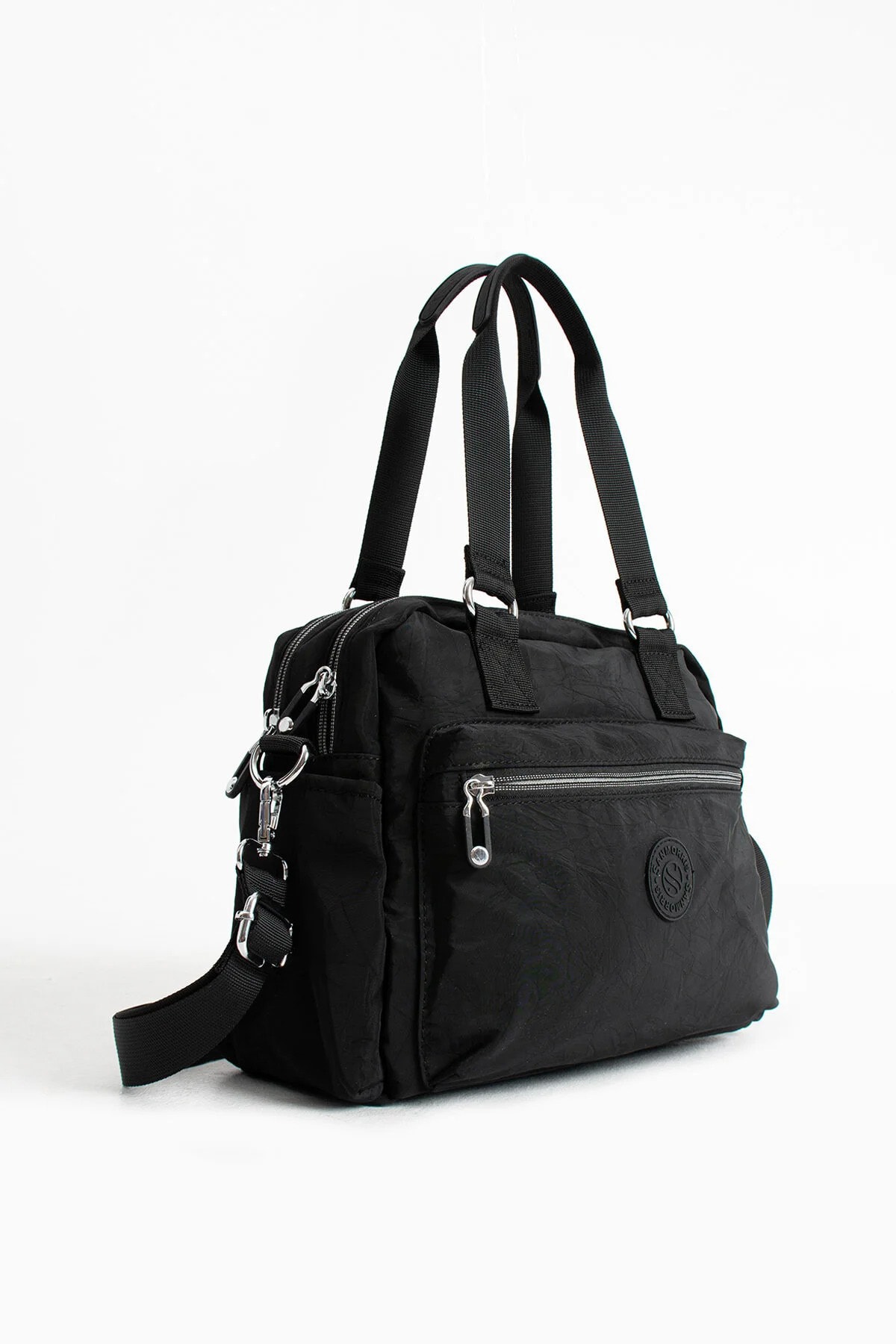 Paraşüt Kumaş 4 Bölmeli Çapraz Askılı El ve Omuz Çantası - Siyah