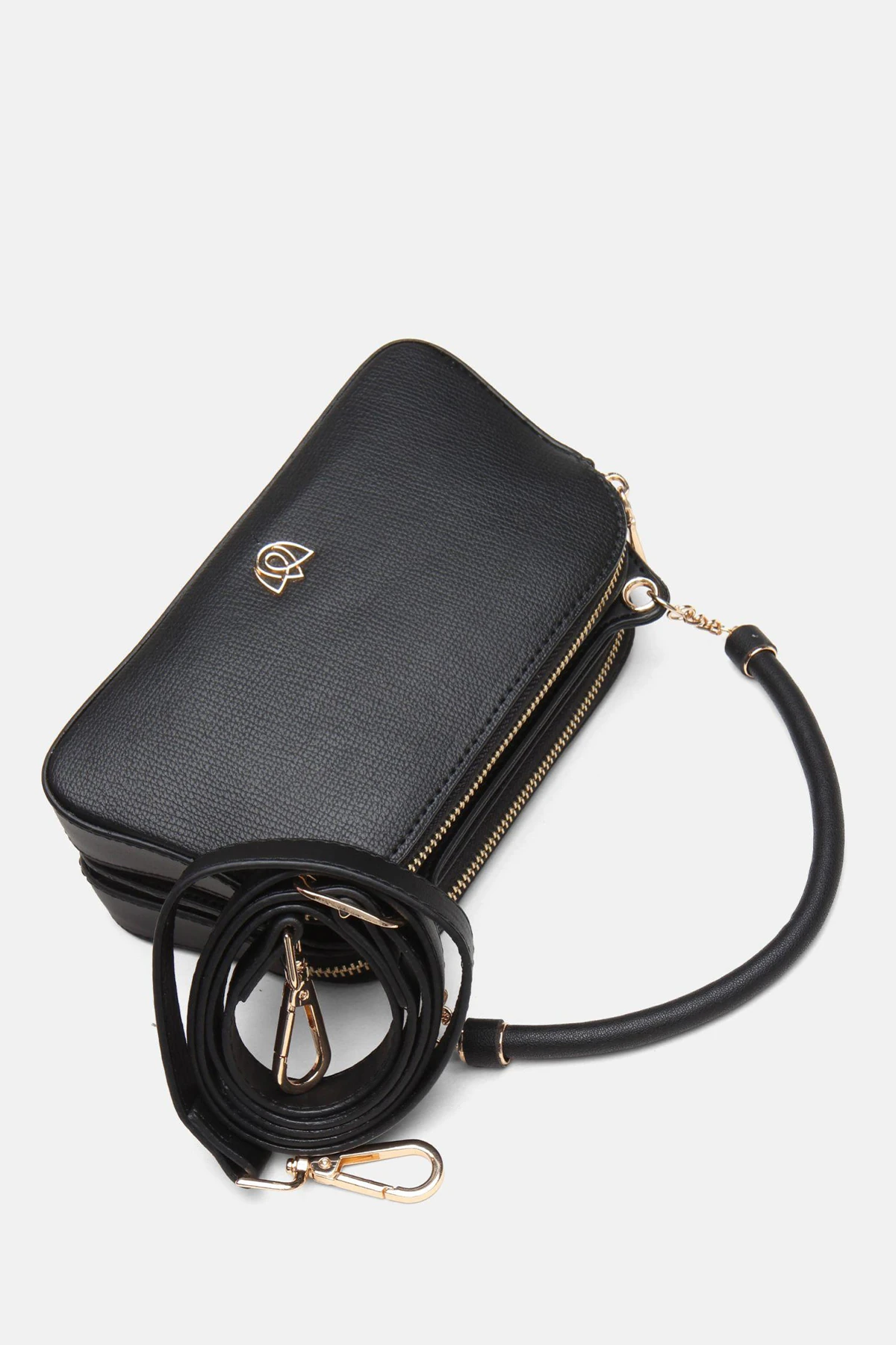 Zincir Detaylı Vegan Deri Fiamma İkiz Çanta - Siyah