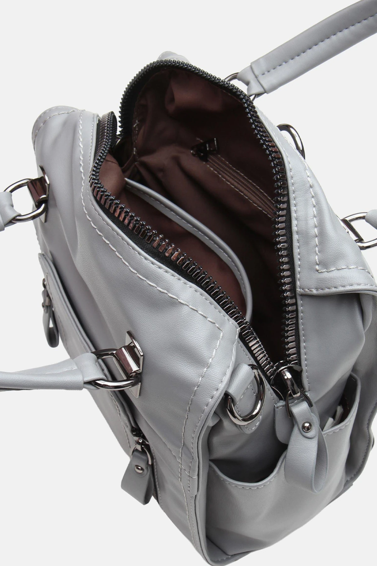 Suni Deri Wendin Kadın El Omuz ve Sırt Çantası - Gri