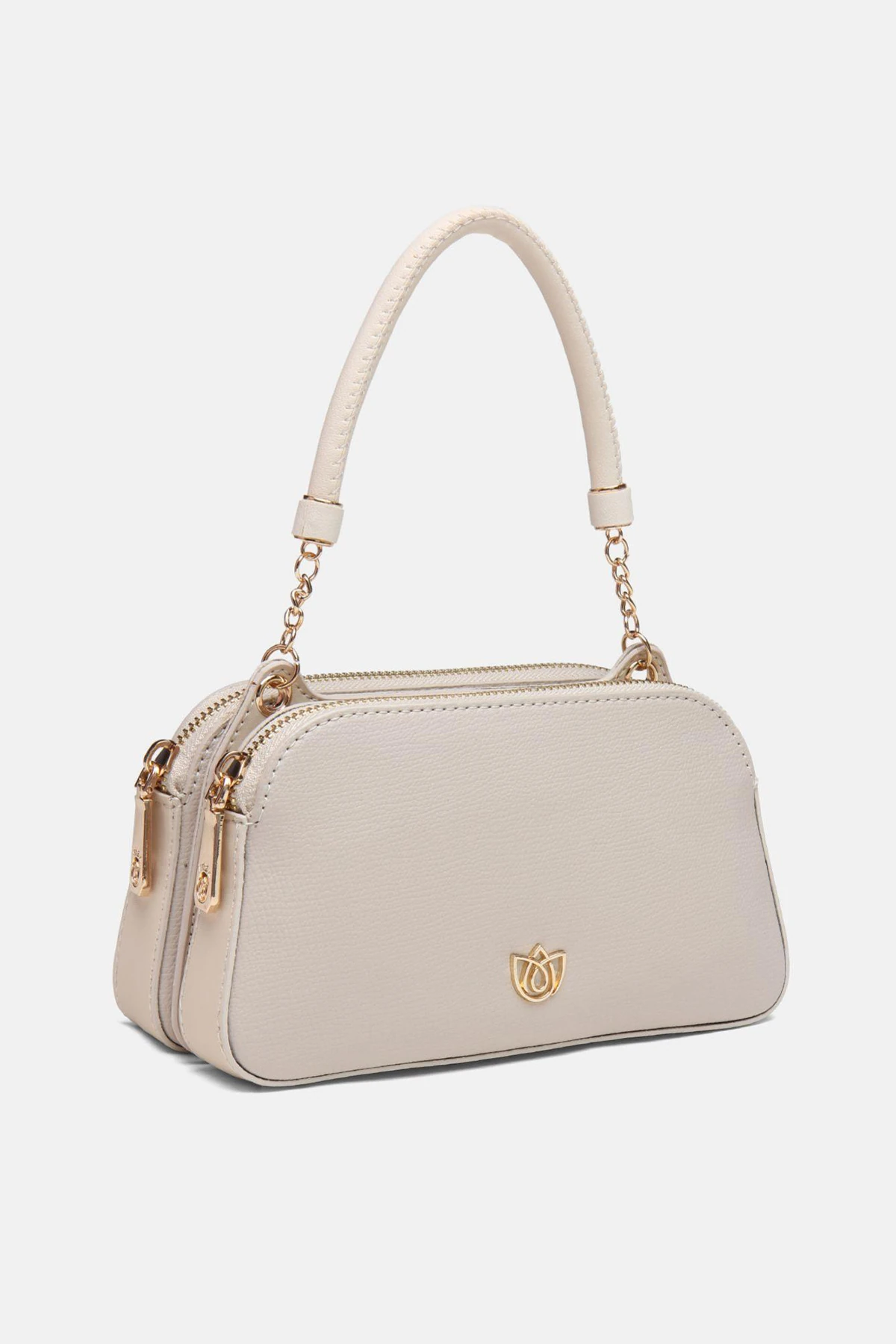 Zincir Detaylı Vegan Deri Fiamma İkiz Çanta - Krem