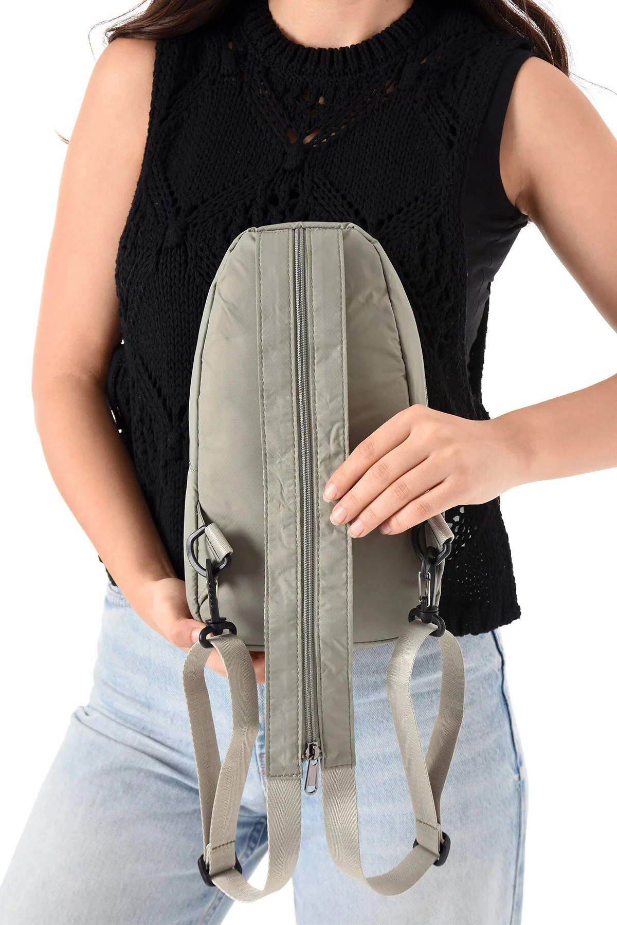 Suya Dayanıklı 3 Bölmeli Unisex Çapraz ve Sırt Çantası - Açık Gri