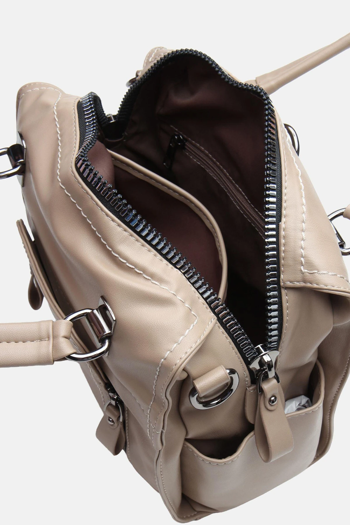 Suni Deri Wendin Kadın El Omuz ve Sırt Çantası - Vizon