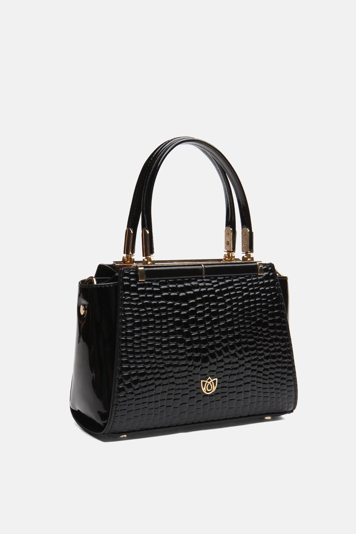 Timsah Desen Rubrisa Kadın El ve Omuz Çantası - Siyah