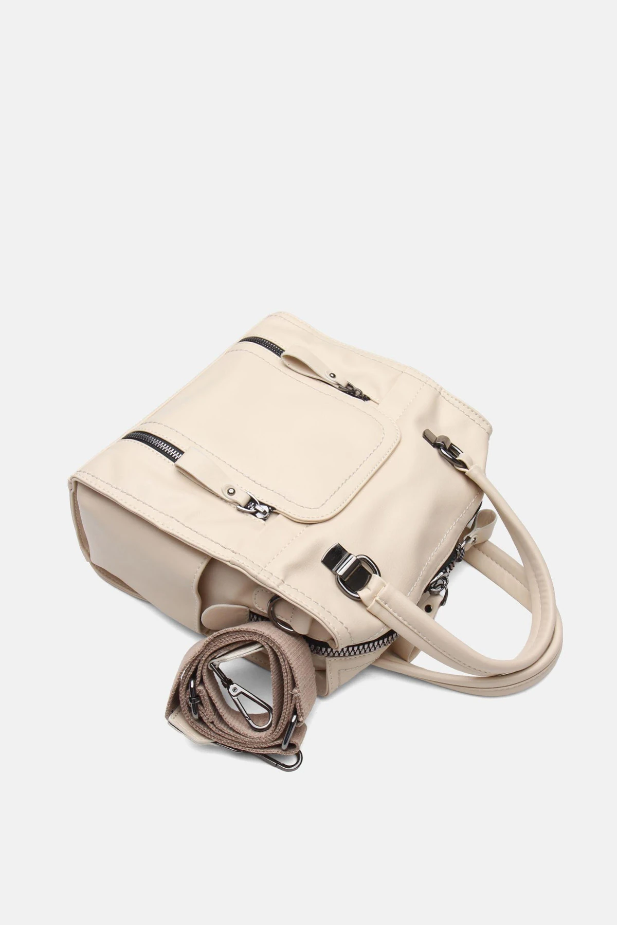 Suni Deri Wendin Kadın El Omuz ve Sırt Çantası - Krem