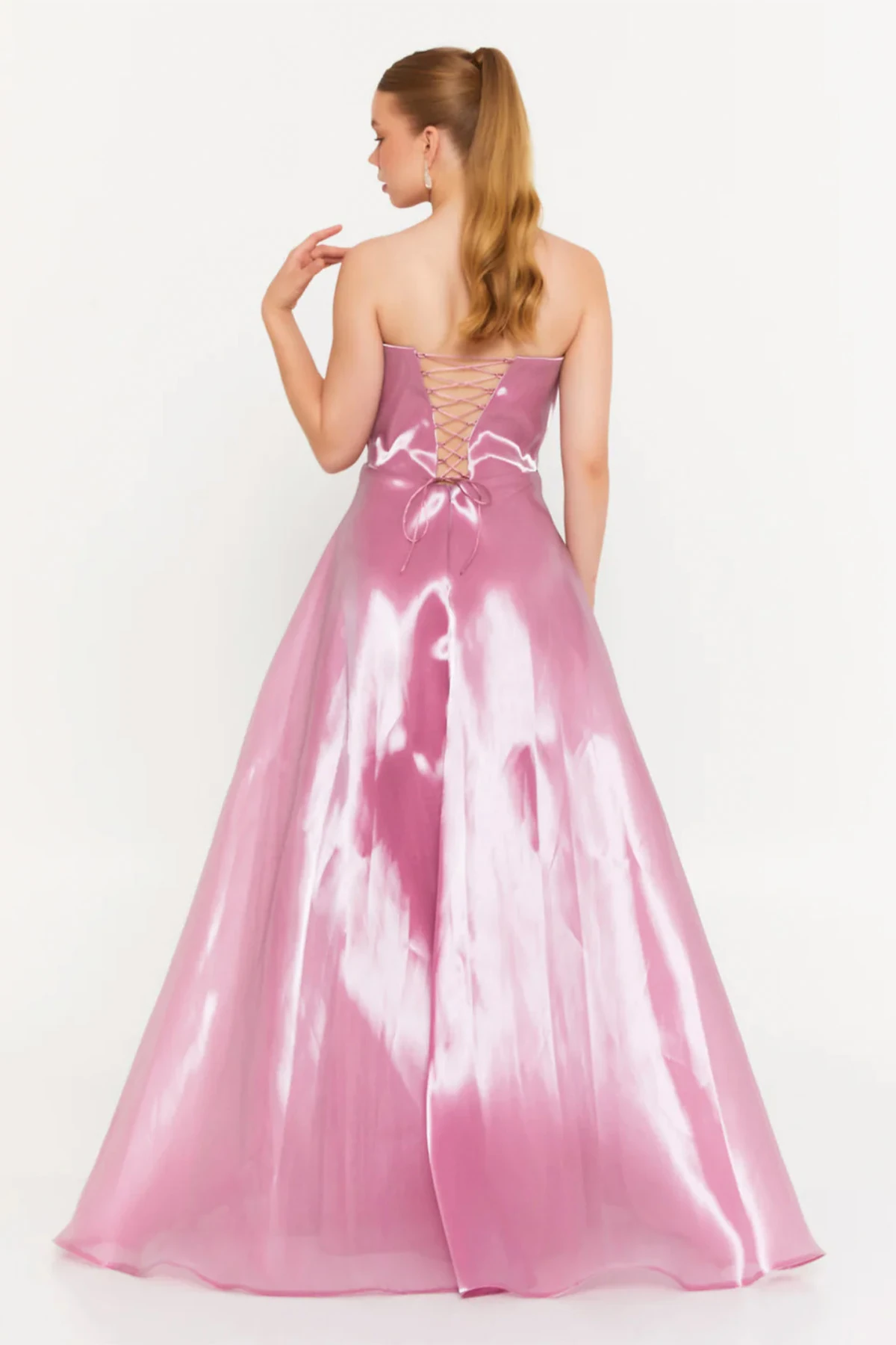 Straplez Uzun Tül A Kesim Abiye Balo Elbisesi - Menekşe