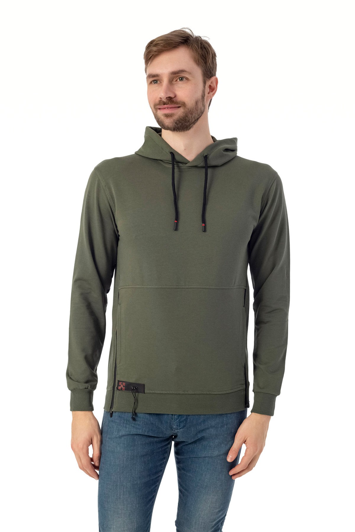 Erkek Sweatshirt Kangru Cep Detaylı & Pamuklu - Haki