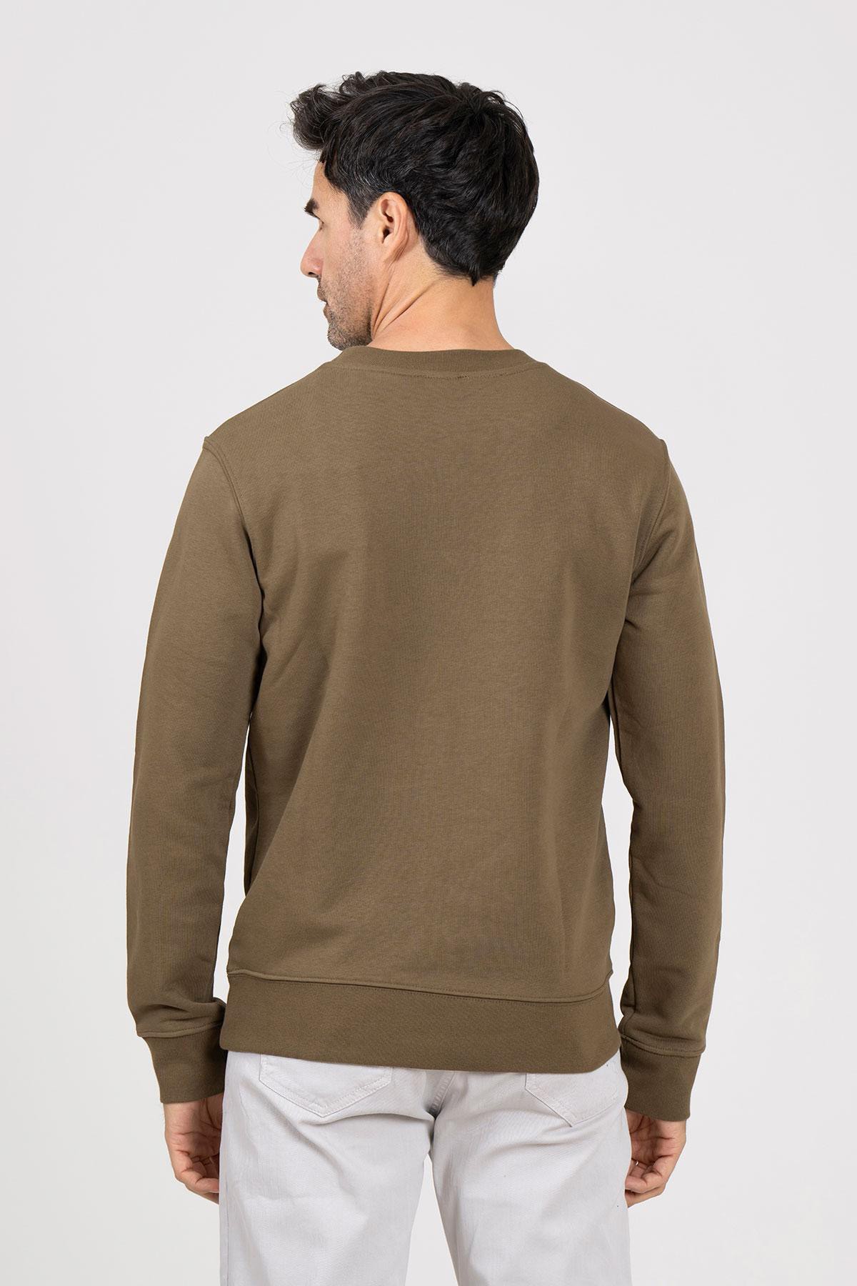 Bisiklet Yaka Pamuklu Regular Erkek Sweatshirt - Haki