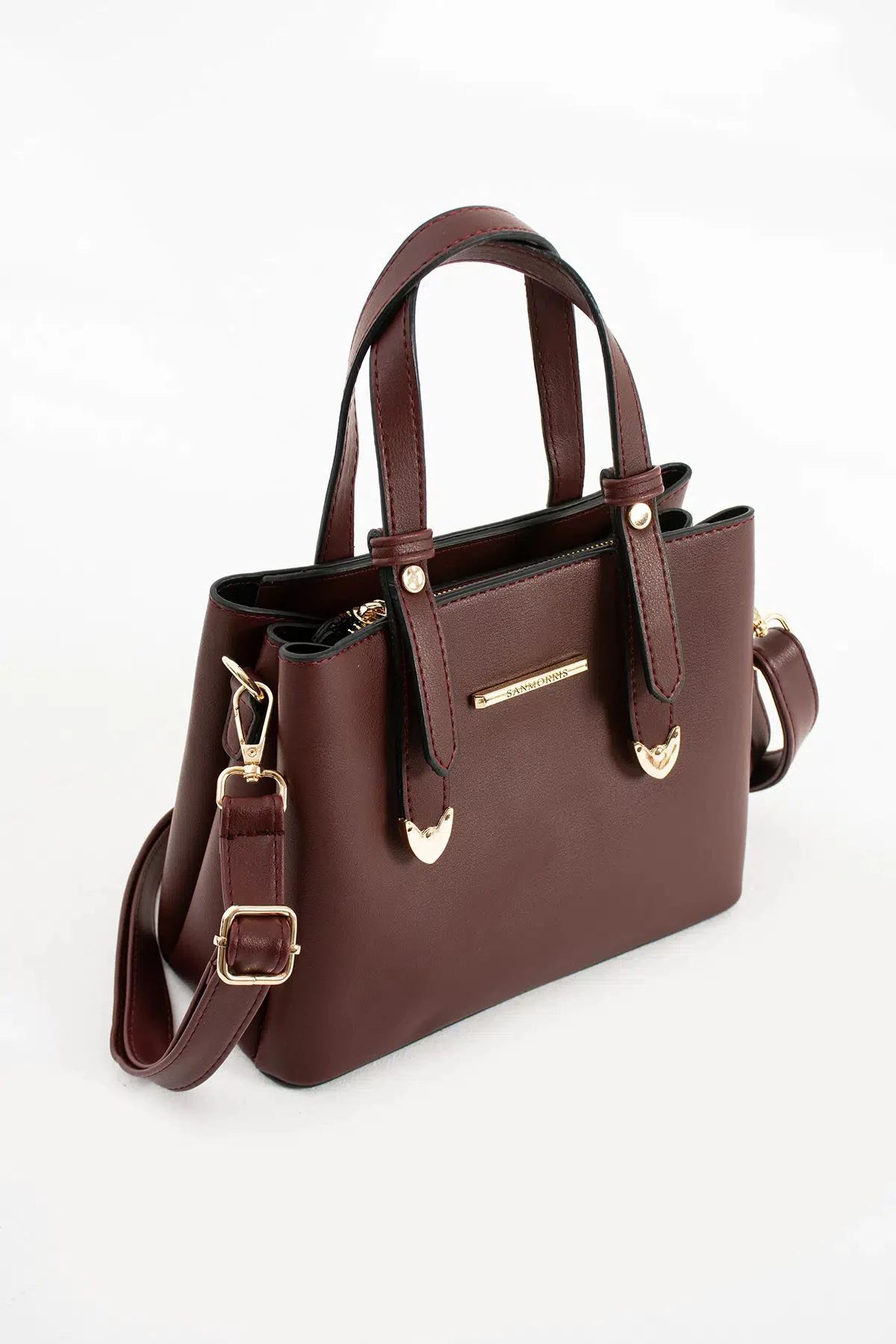 4 Bölmeli Gold Aksesuarlı Şık Kadın Omuz ve El Çantası - Bordo