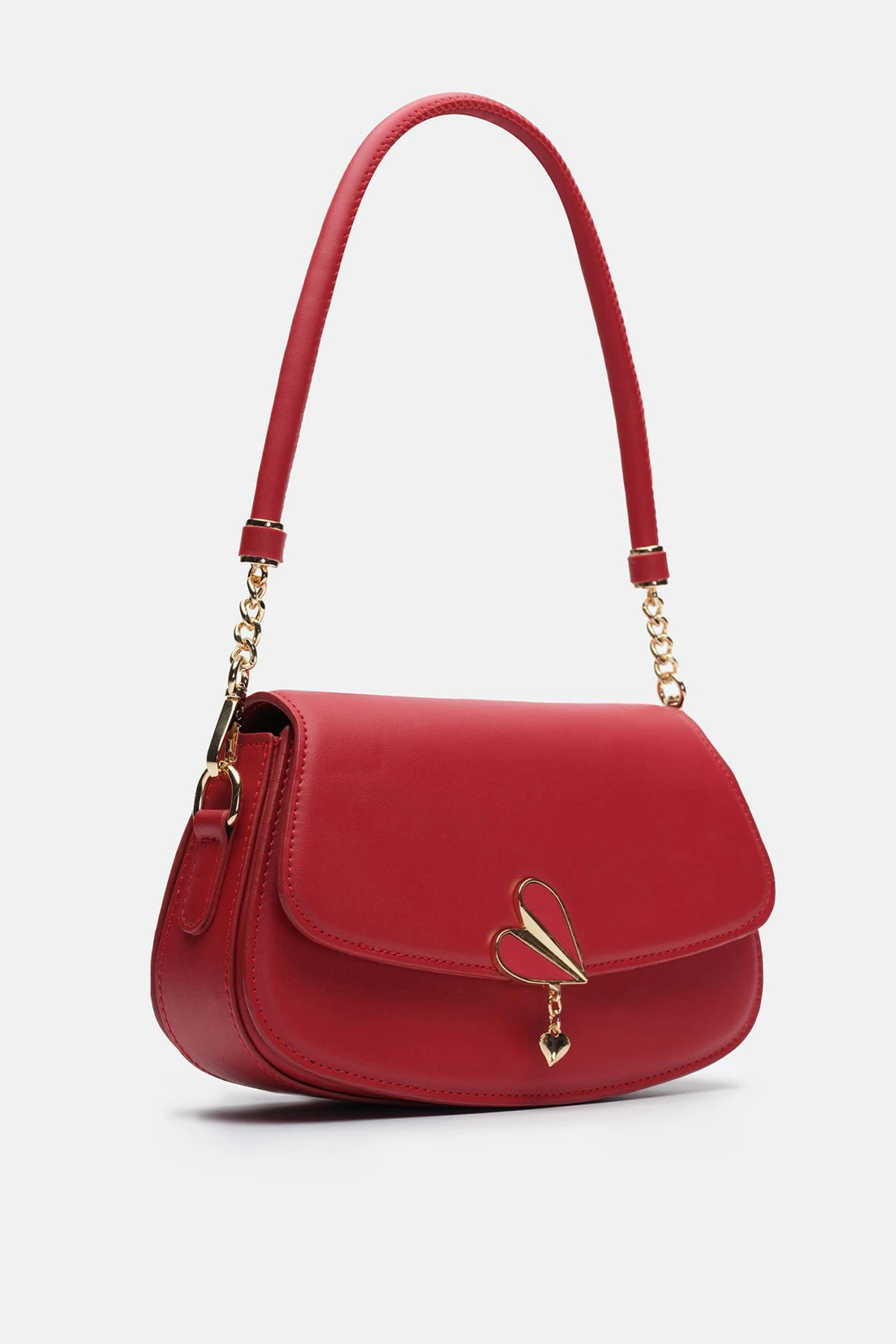 Özel Tasarım Kalp Aksesuarlı Vegan Deri Litva Kadın Omuz Çantası - Kırmızı