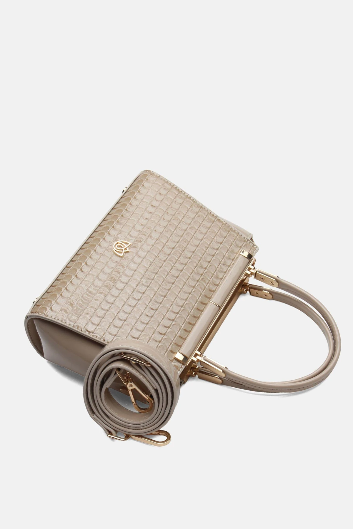 Timsah Desen Rubrisa Kadın El ve Omuz Çantası - Krem