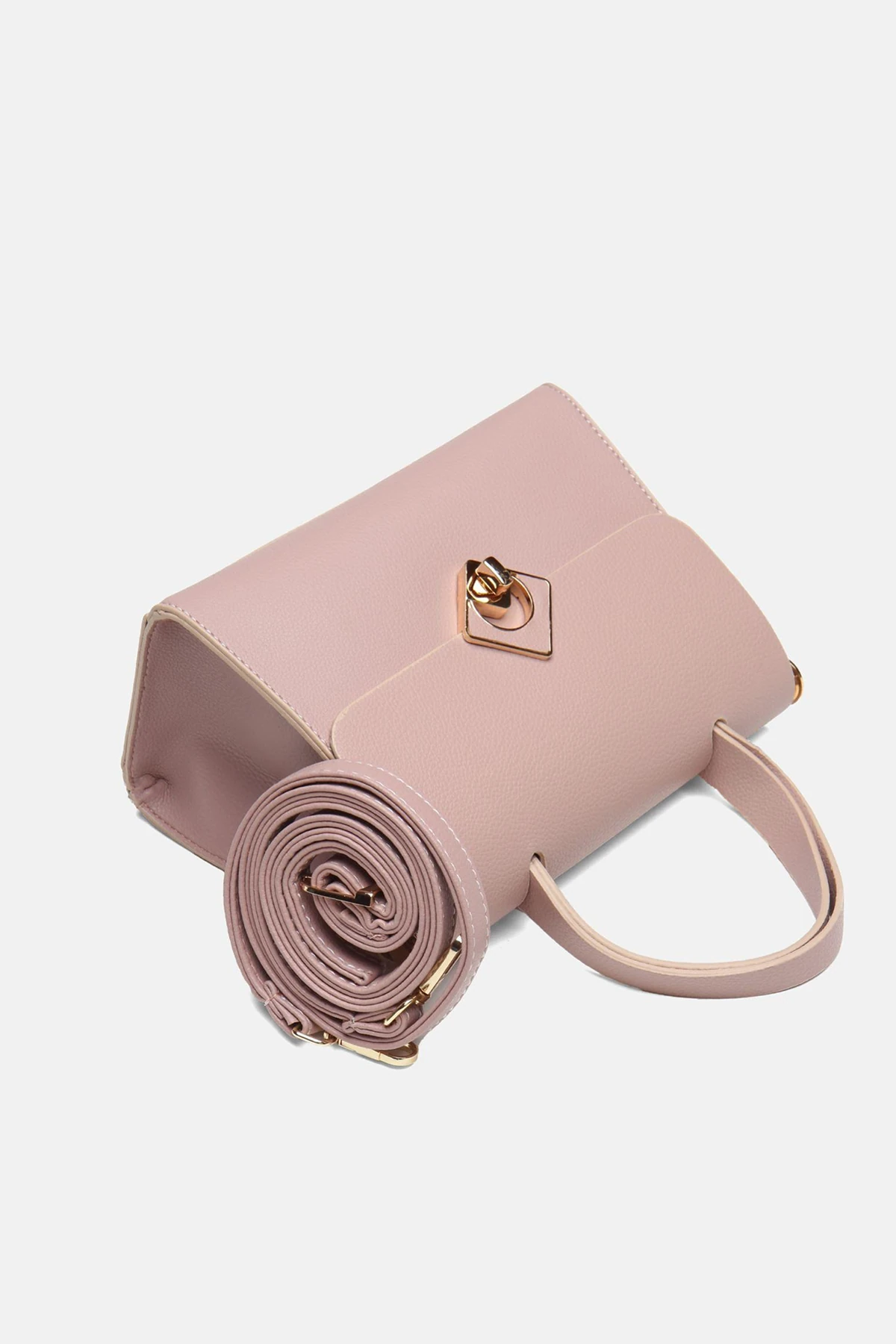​Ayarlanabilir Askılı Vamir Kadın El ve Omuz Çantası - Pudra