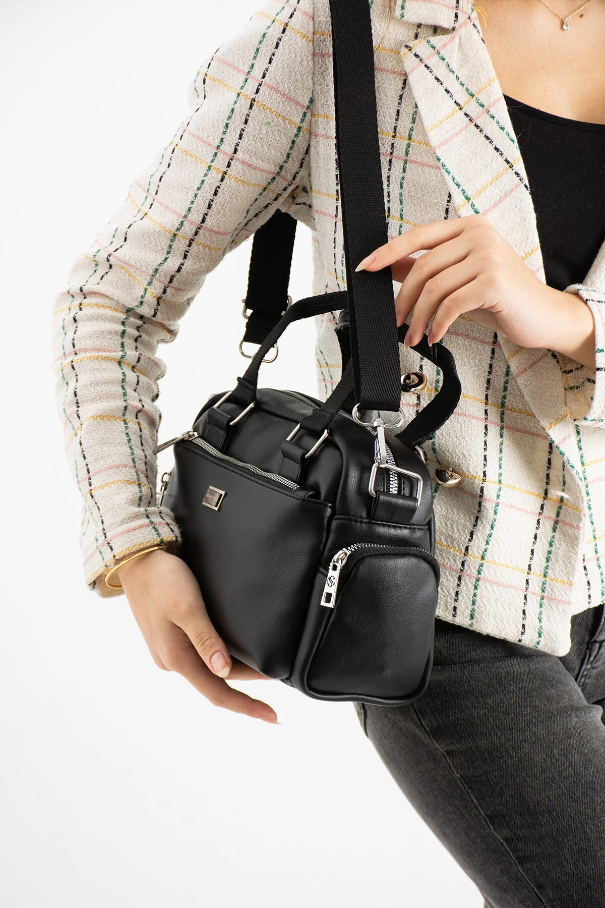 Çok Gözlü Ayarlanabilir Çapraz Askılı Kadın El ve Omuz Çantası