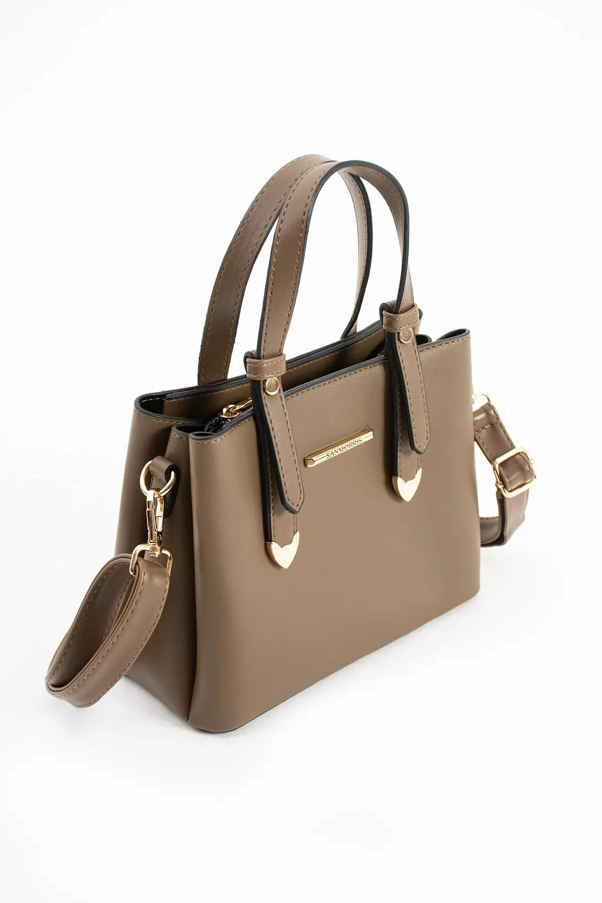 4 Bölmeli Gold Aksesuarlı Şık Kadın Omuz ve El Çantası - Vizon