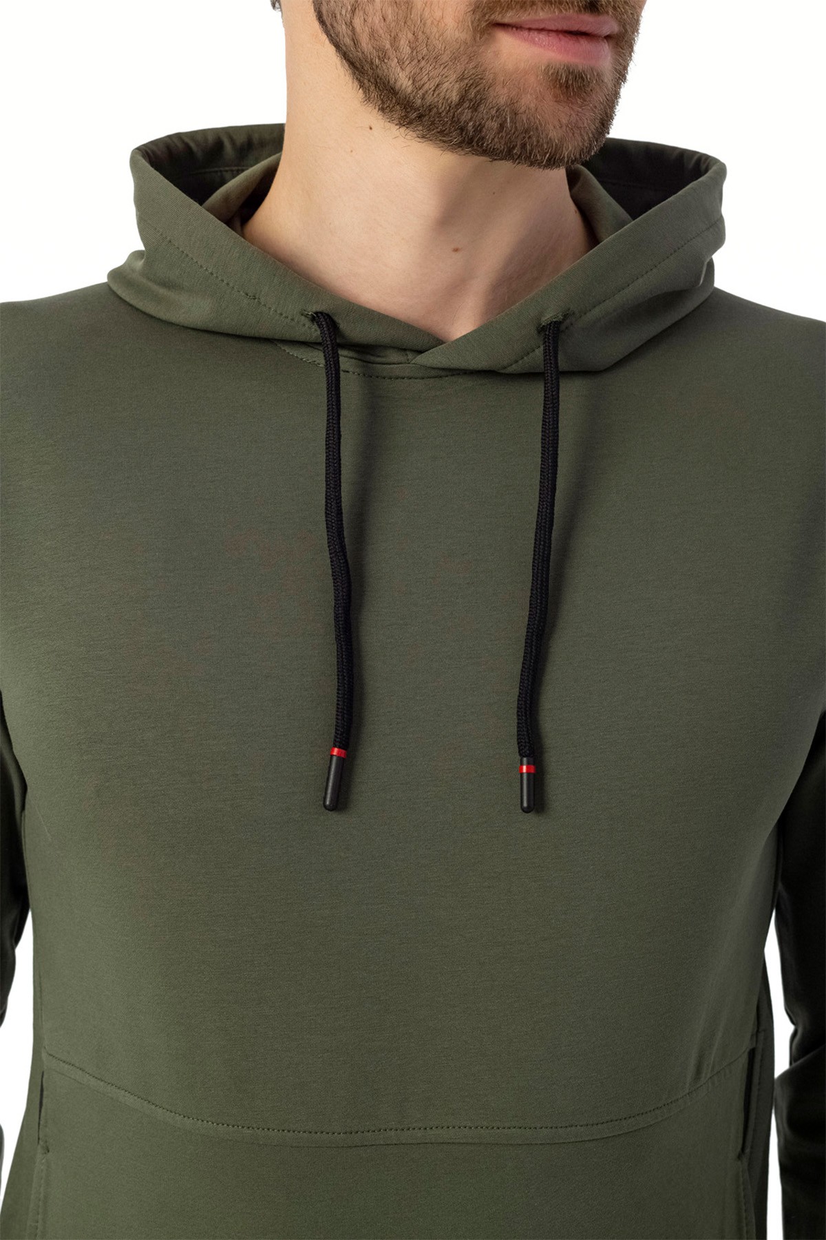 Erkek Sweatshirt Kangru Cep Detaylı & Pamuklu - Haki