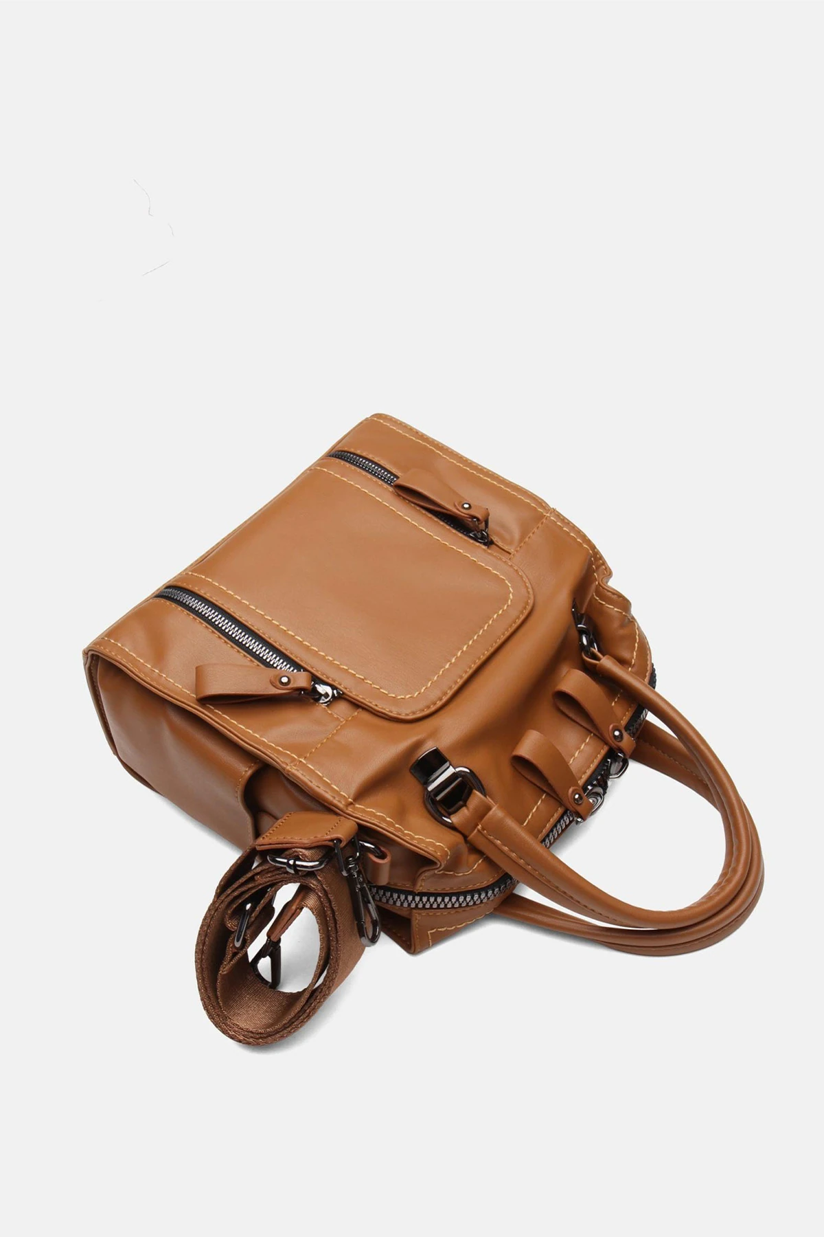 Suni Deri Wendin Kadın El Omuz ve Sırt Çantası - Taba