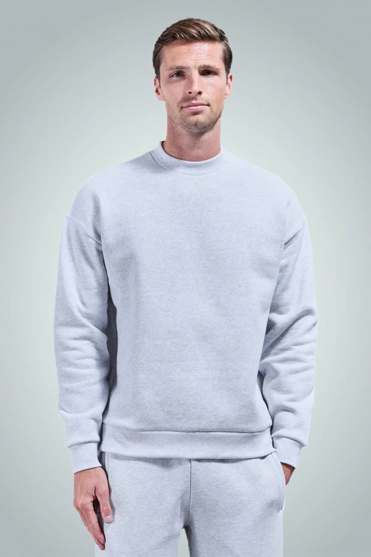 Erkek Bisiklet Yaka Düz Sweatshirt - Белый