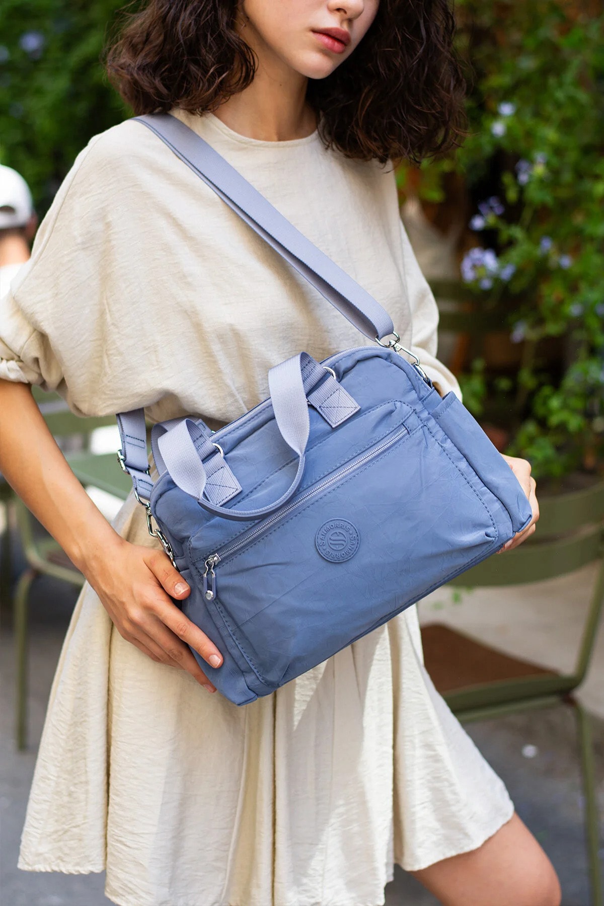 Paraşüt Kumaş 4 Bölmeli Çapraz Askılı El ve Omuz Çantası - Mavi