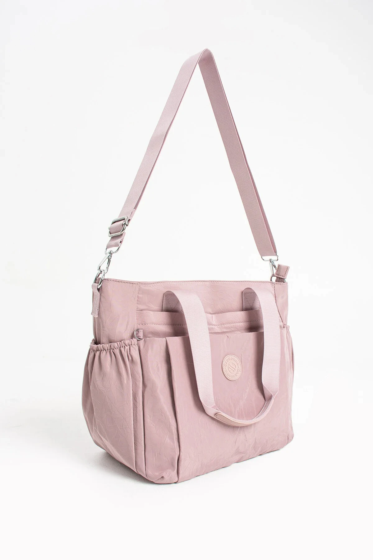 Büyük Boy 4 Bölmeli Suya Dayanıklı Çapraz ve Omuz Askılı Çanta - Pudra