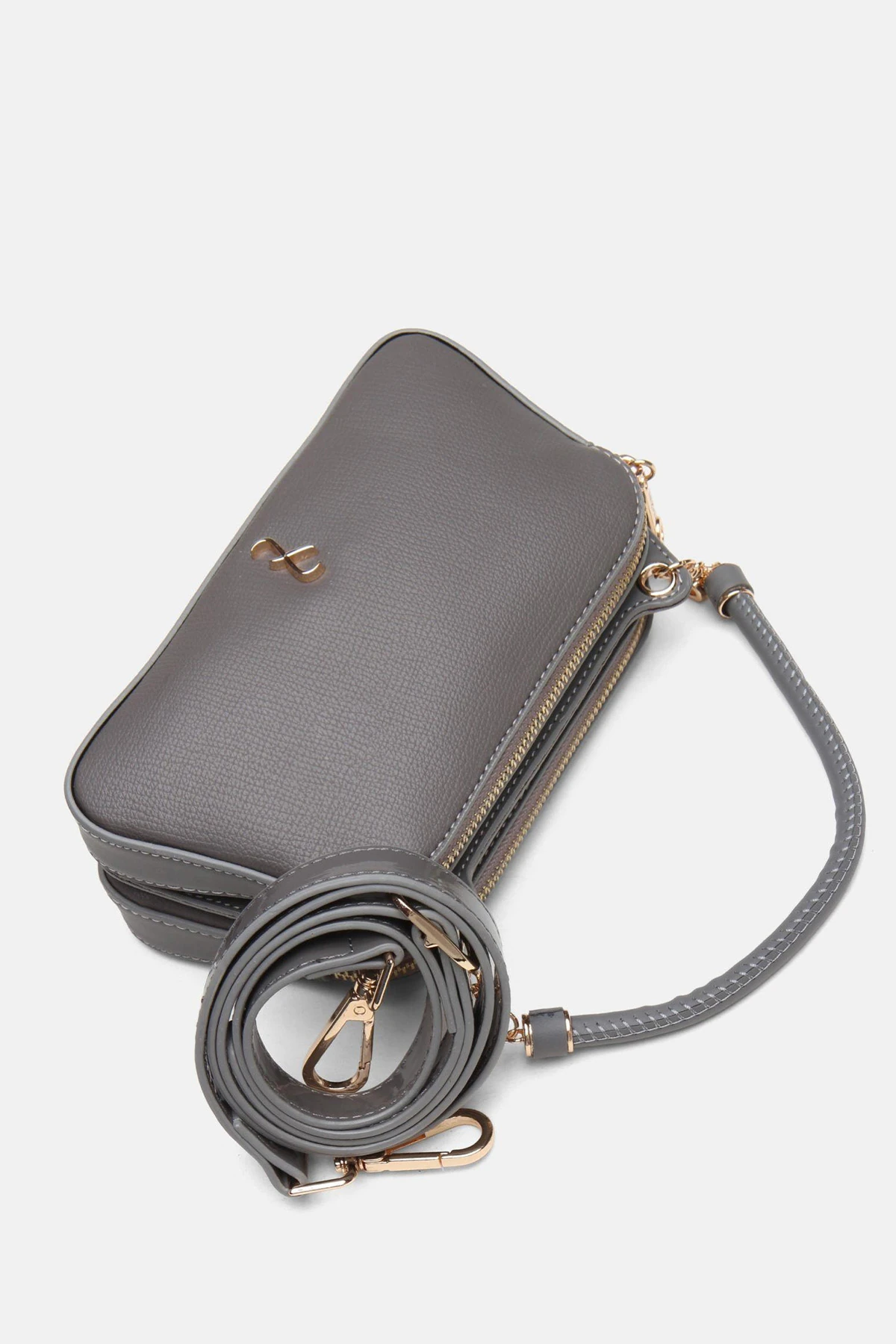 Zincir Detaylı Vegan Deri Fiamma İkiz Çanta - Gri